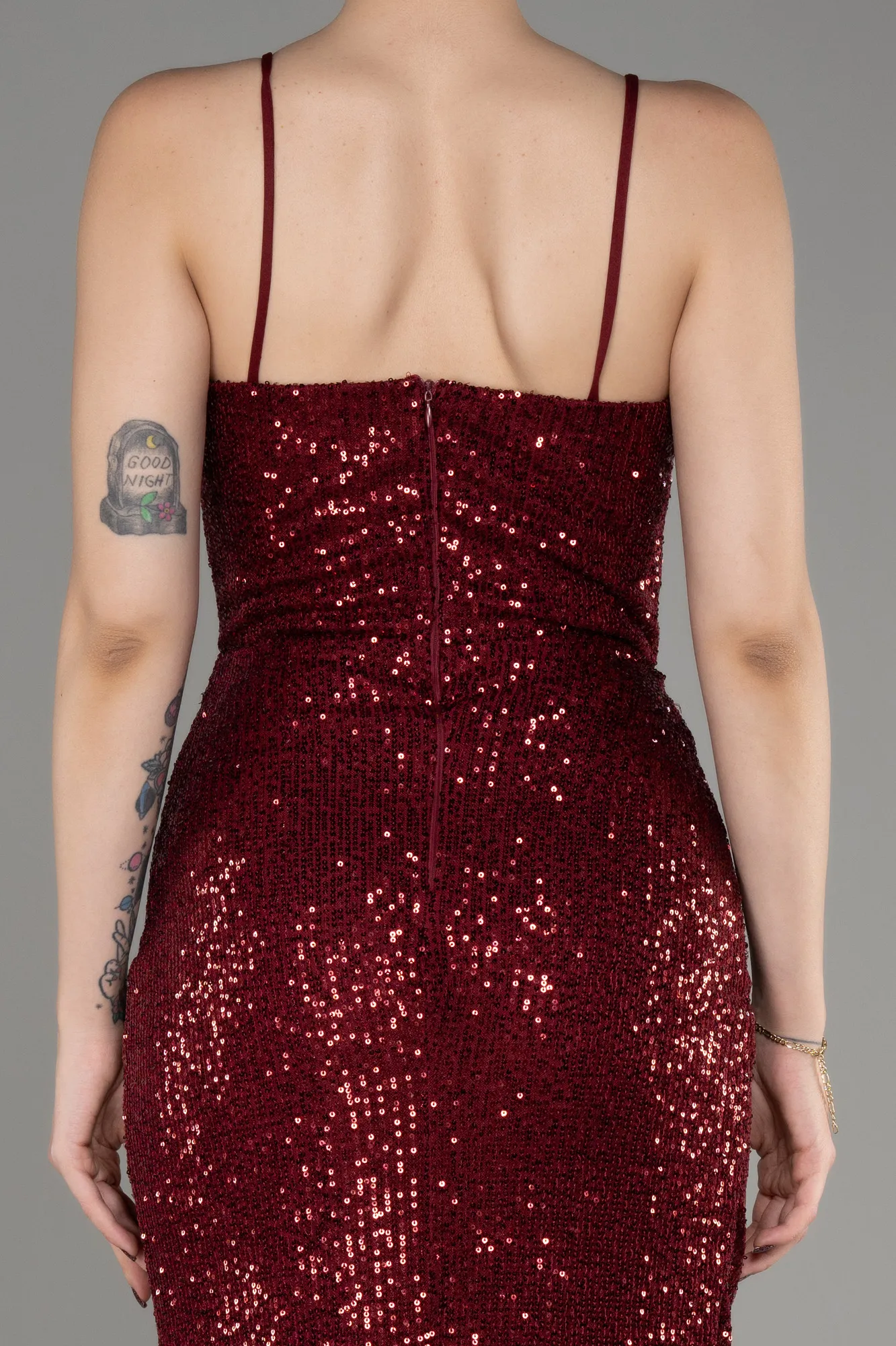 Burgundy-Long Scaly Evening Dress ABU3246