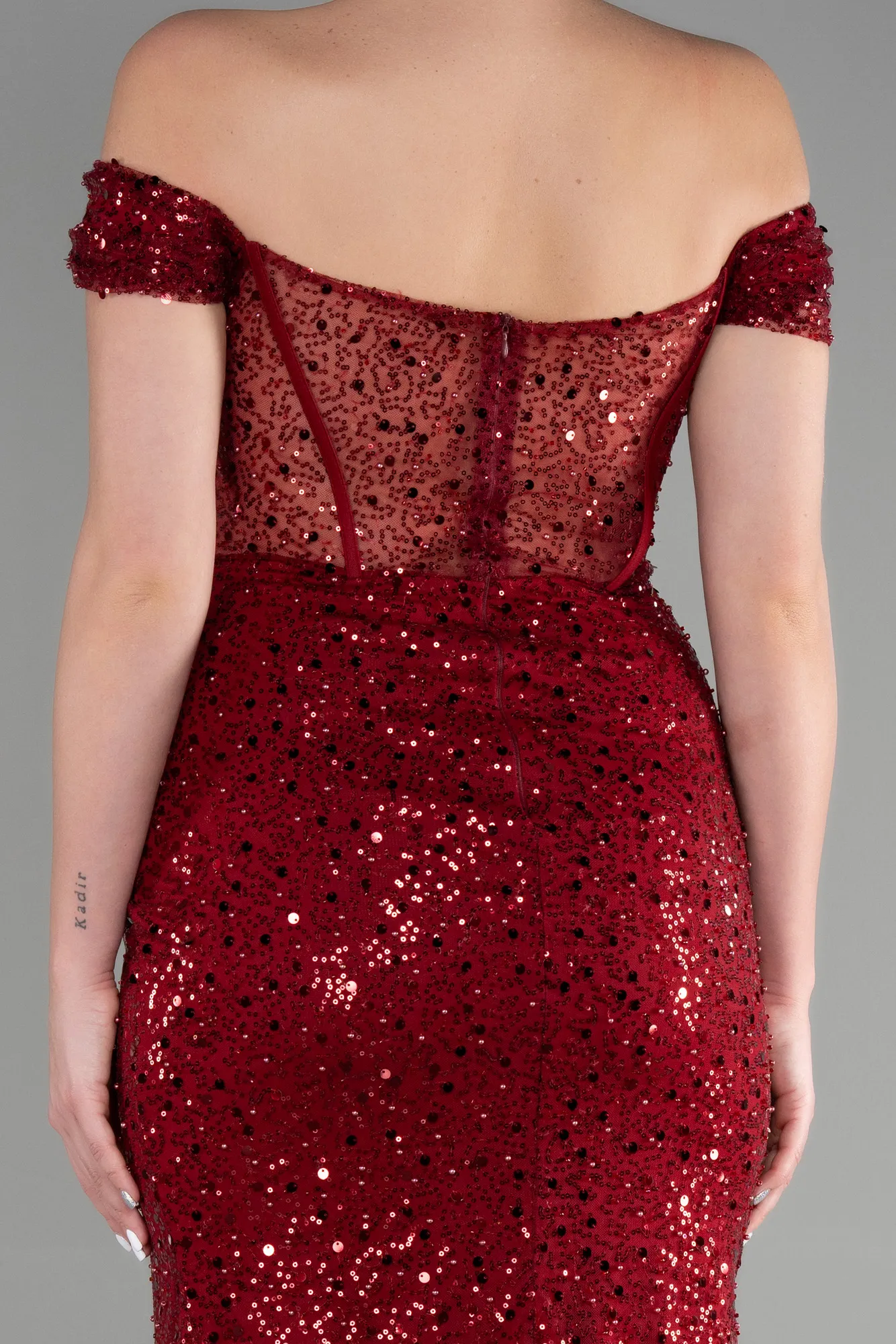 Burgundy-Long Scaly Evening Dress ABU3498