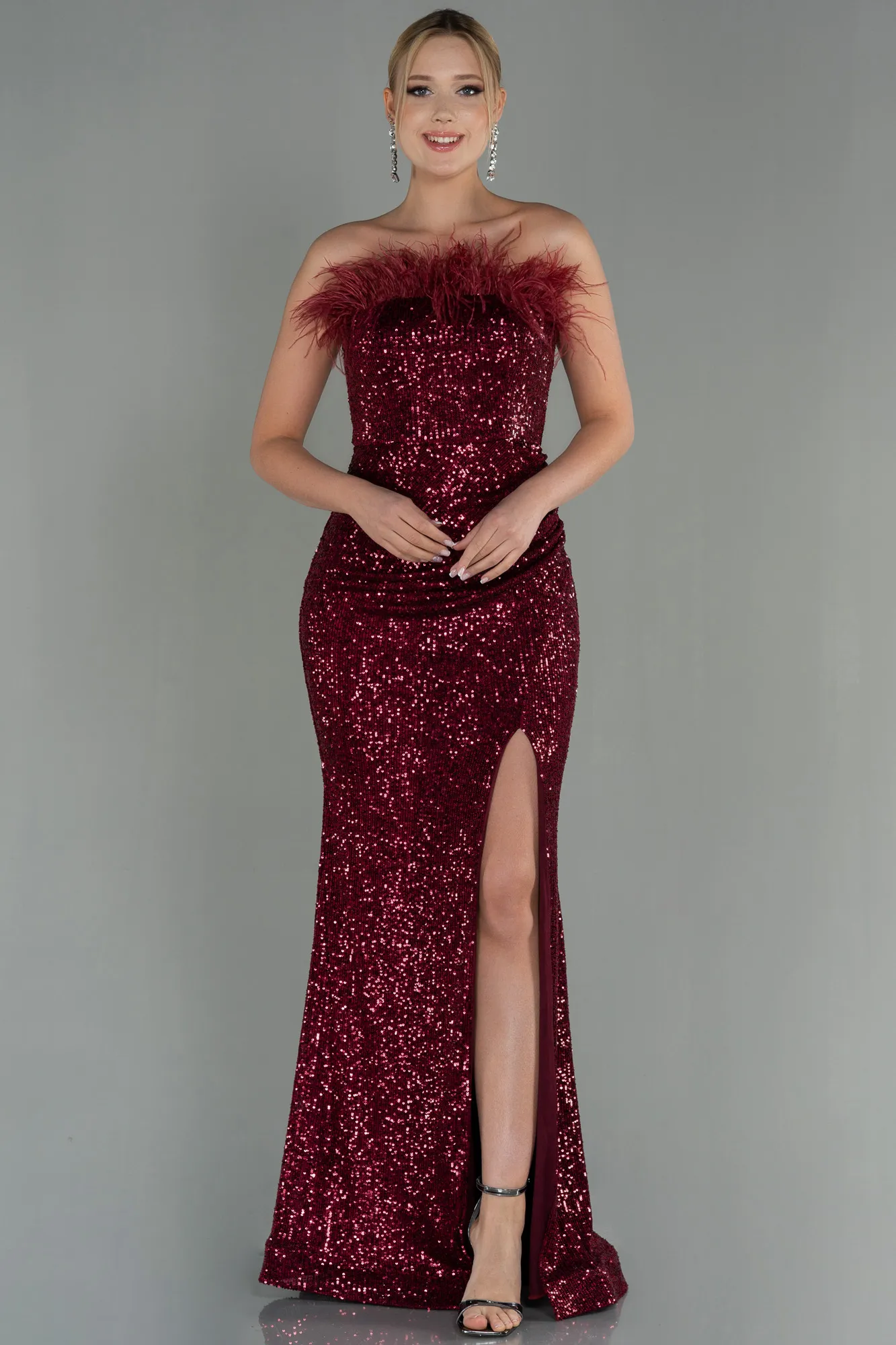 Burgundy-Long Scaly Mermaid Evening Dress ABU3071