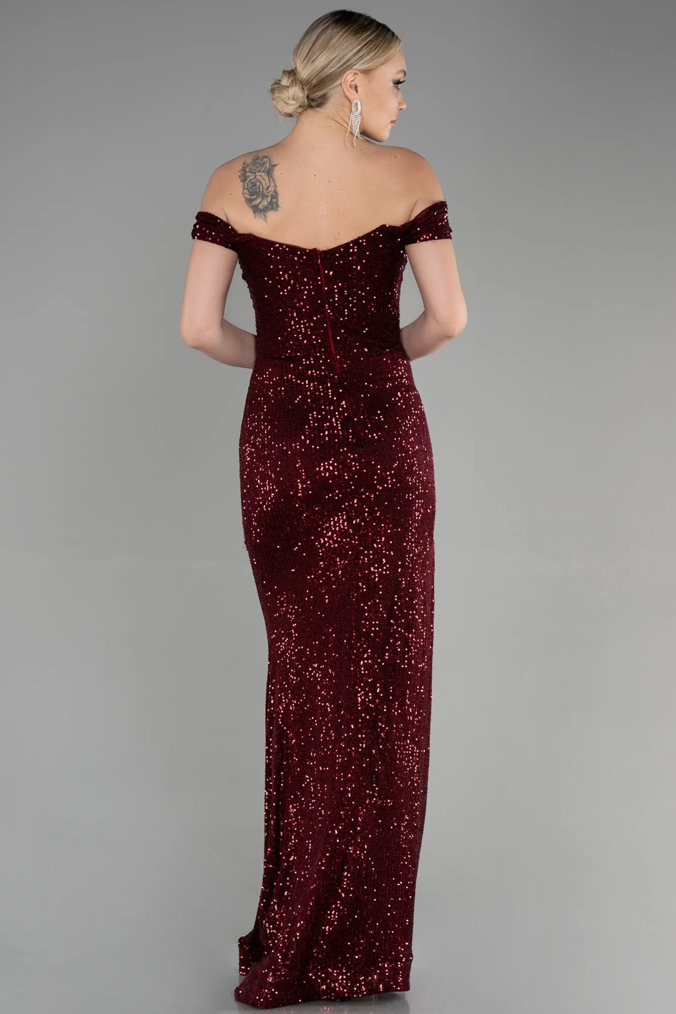 Burgundy-Long Scaly Mermaid Evening Dress ABU3202