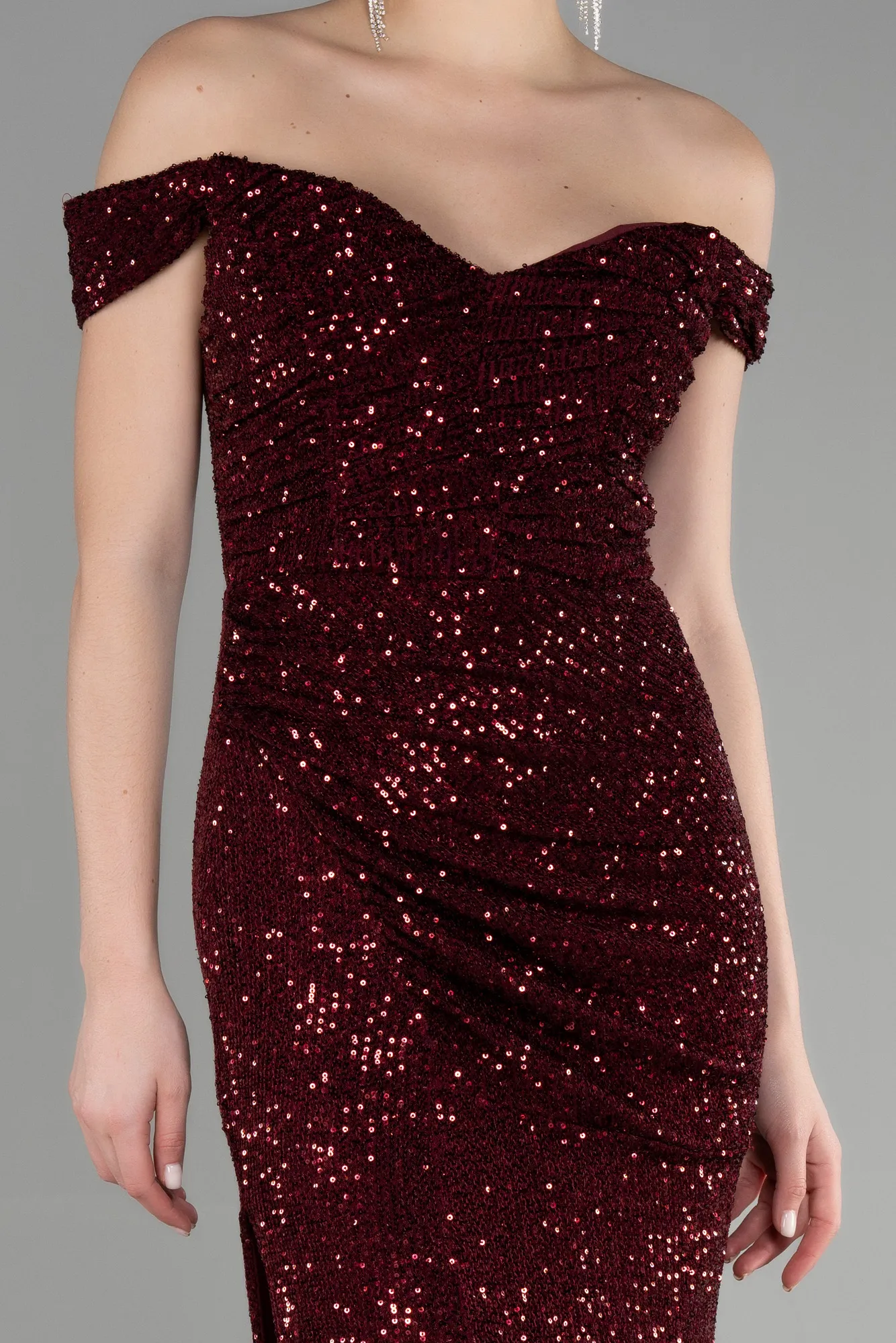 Burgundy-Long Scaly Mermaid Evening Dress ABU3202