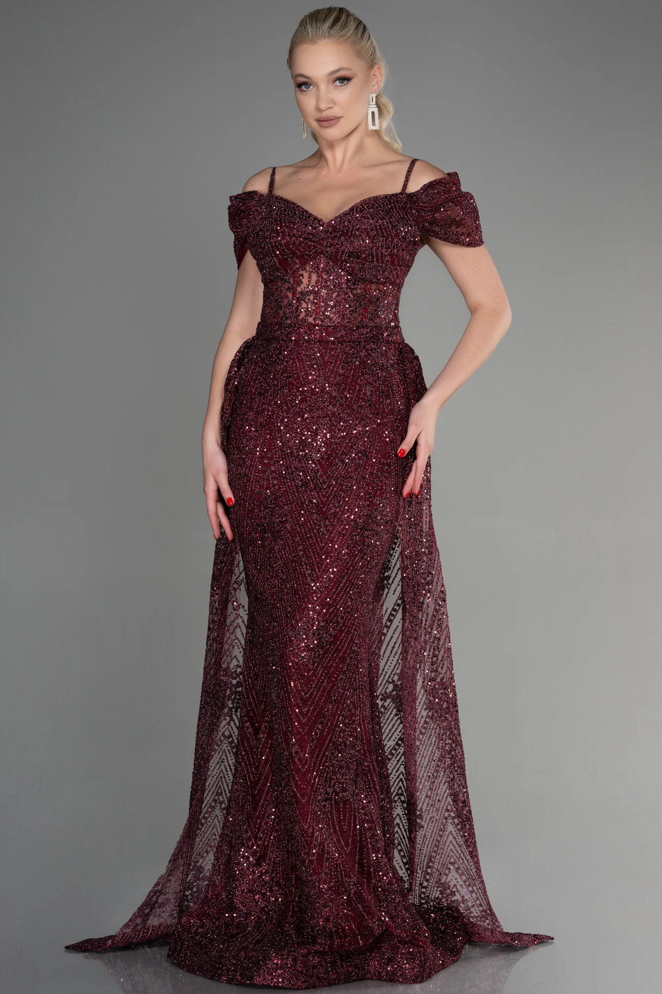 Burgundy-Long Scaly Mermaid Evening Dress ABU3452