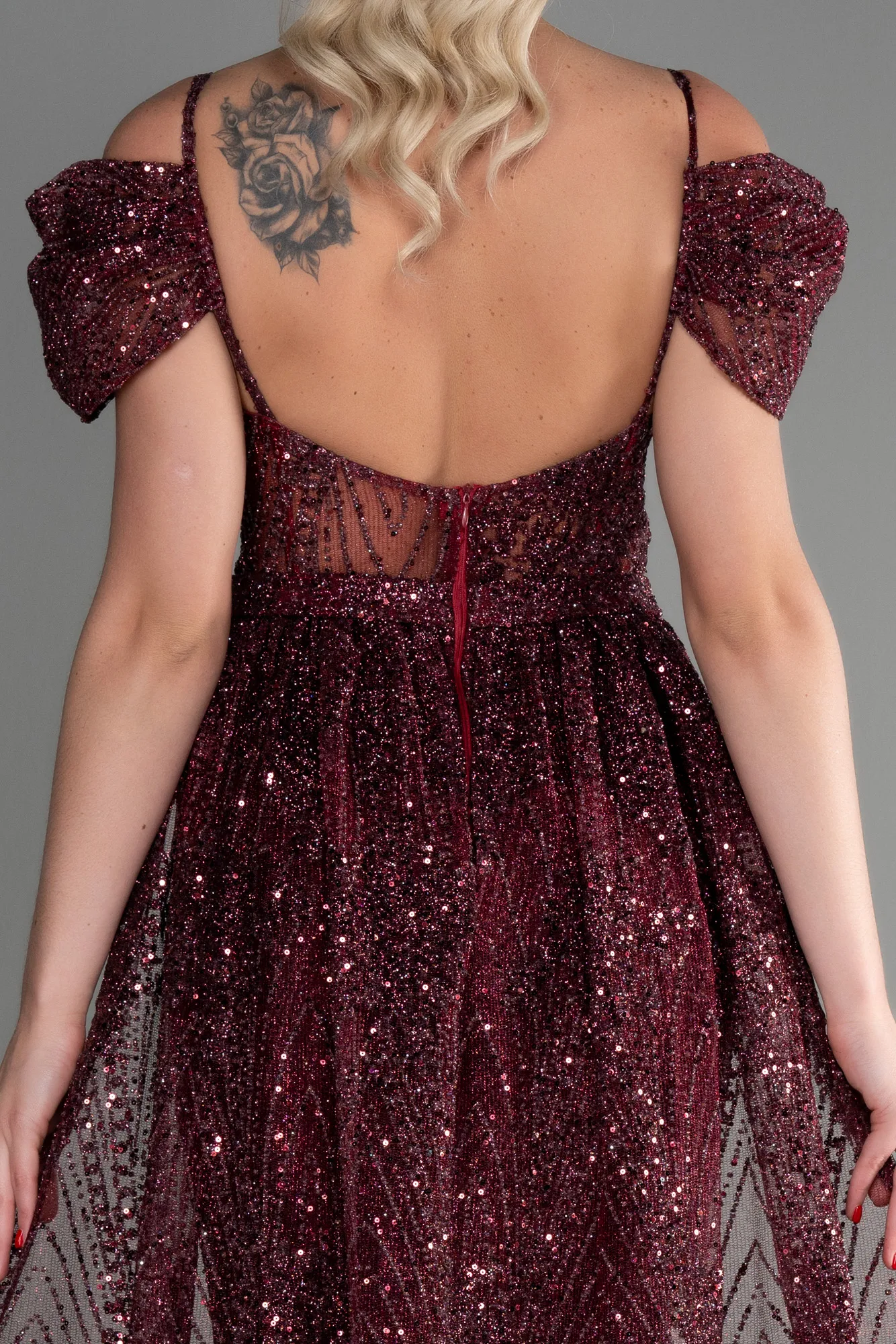 Burgundy-Long Scaly Mermaid Evening Dress ABU3452