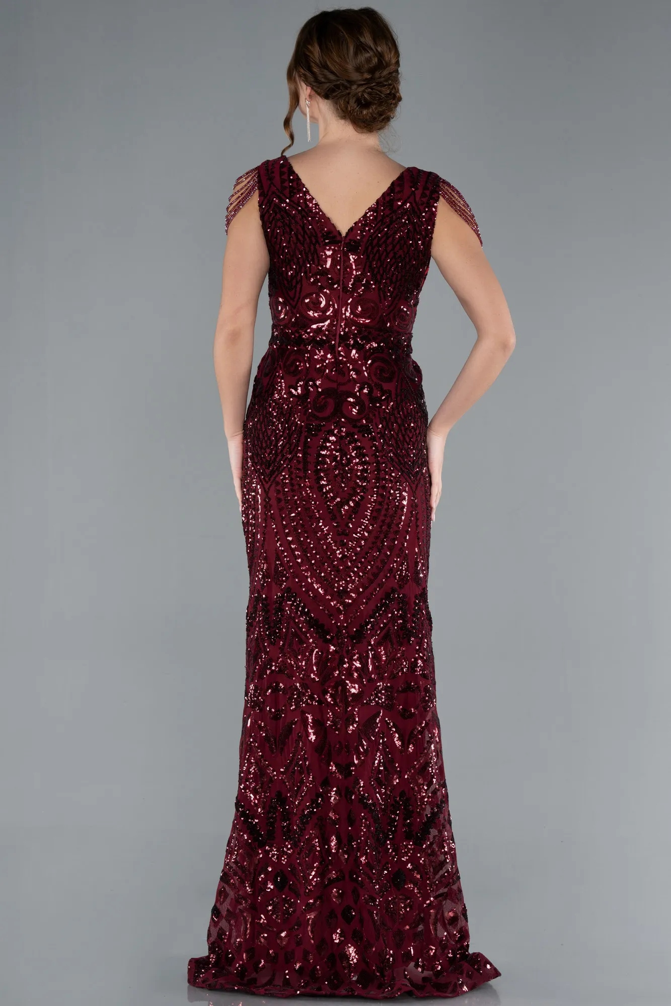 Burgundy-Long Scaly Mermaid Evening Dress ABU3842