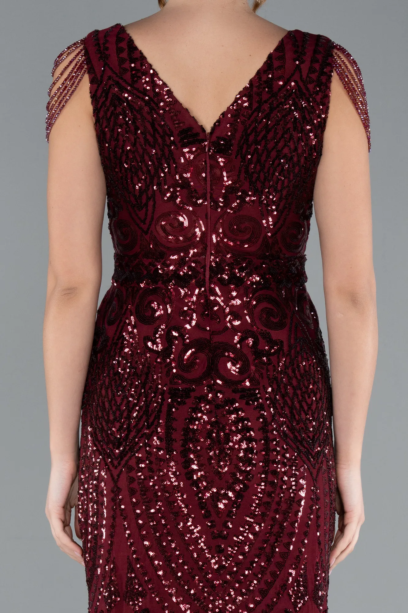 Burgundy-Long Scaly Mermaid Evening Dress ABU3842