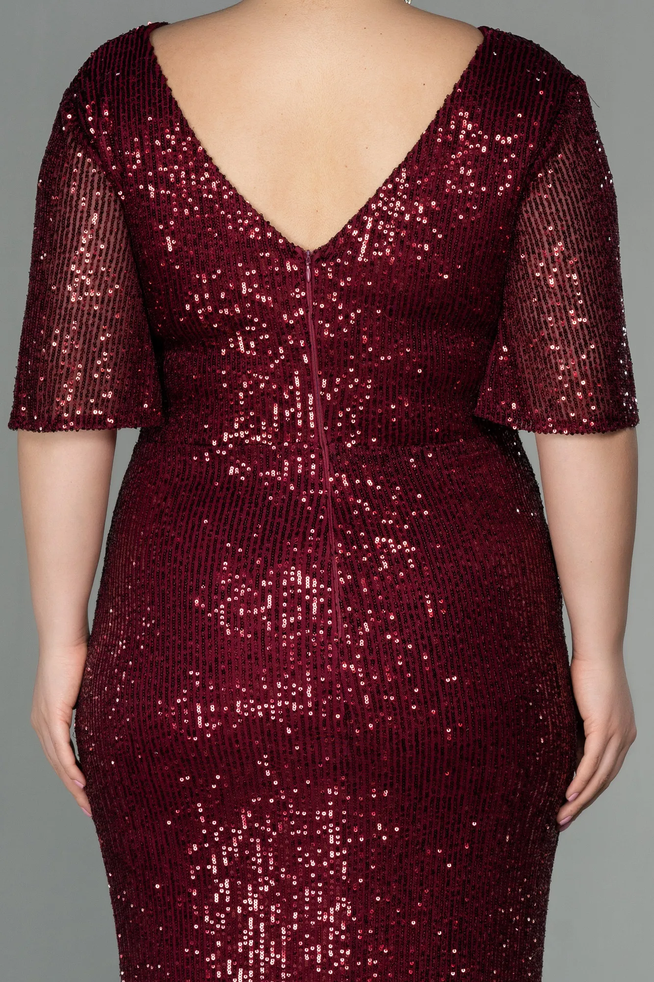 Burgundy-Long Scaly Plus Size Evening Dress ABU2796