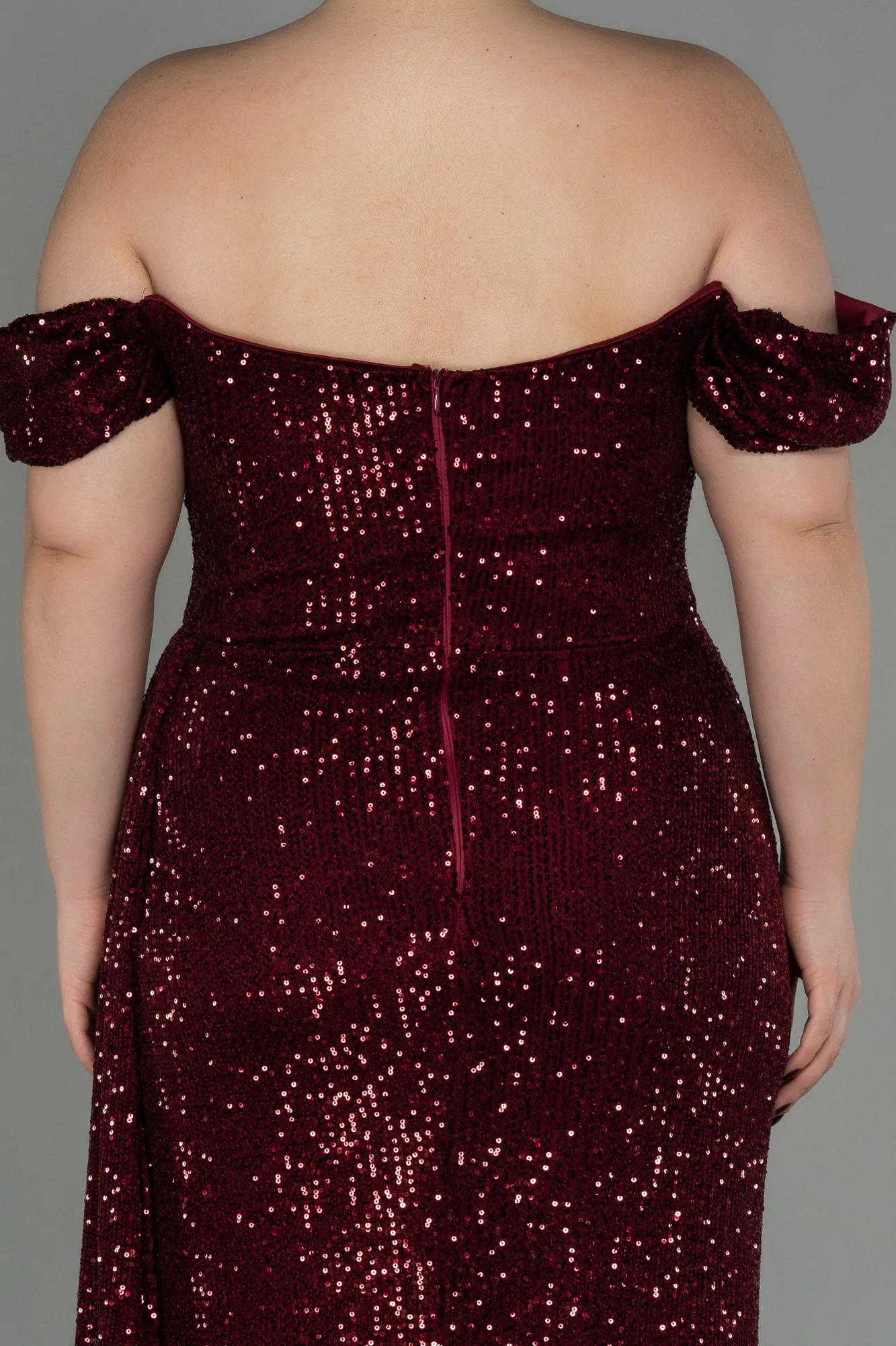 Burgundy-Long Scaly Plus Size Evening Dress ABU2973