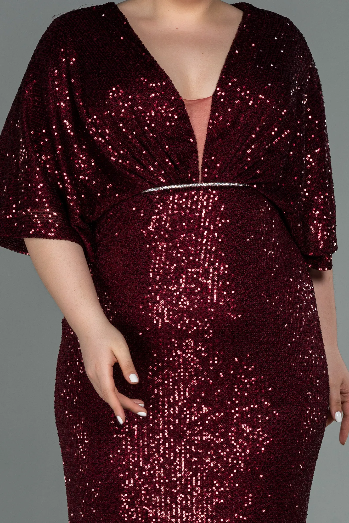 Burgundy-Long Scaly Plus Size Evening Dress ABU3123