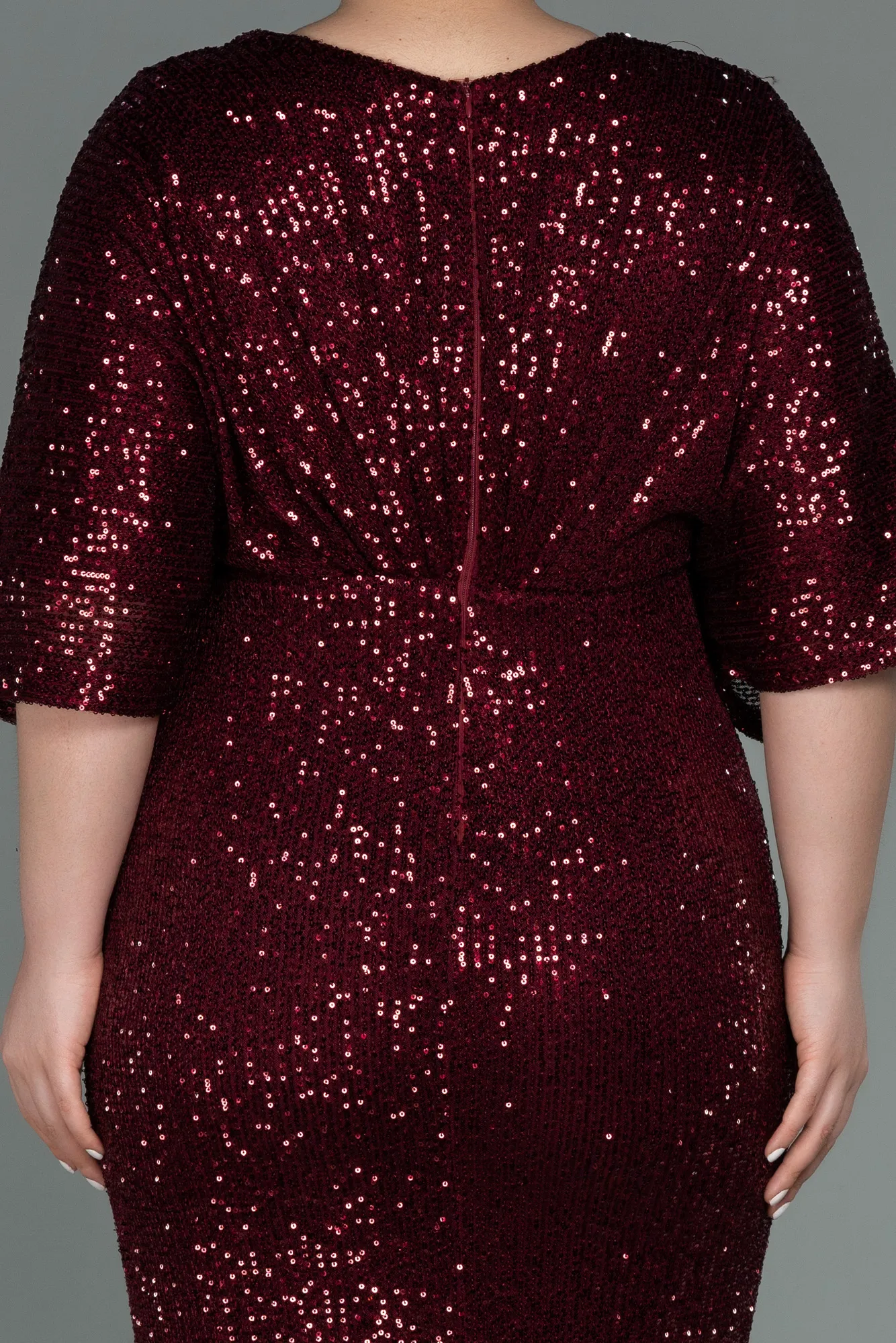 Burgundy-Long Scaly Plus Size Evening Dress ABU3123