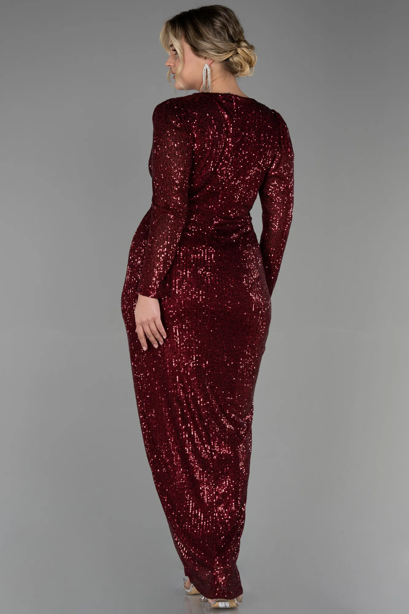 Burgundy-Long Scaly Plus Size Evening Dress ABU3340