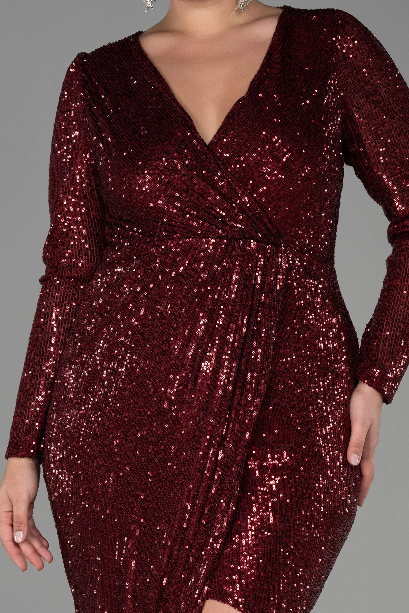 Burgundy-Long Scaly Plus Size Evening Dress ABU3340
