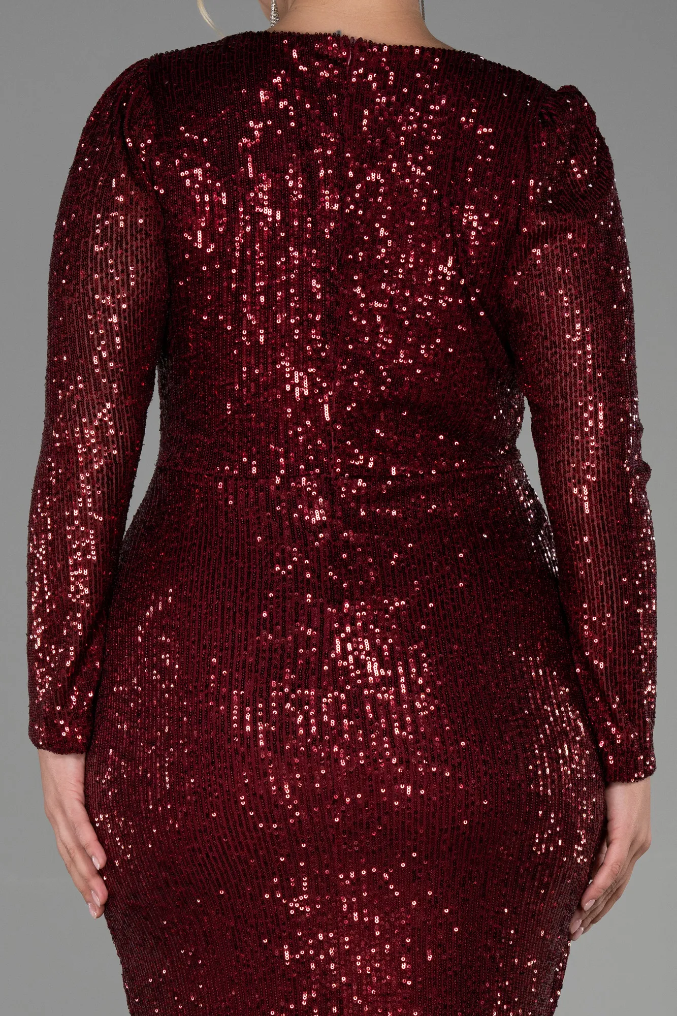 Burgundy-Long Scaly Plus Size Evening Dress ABU3340