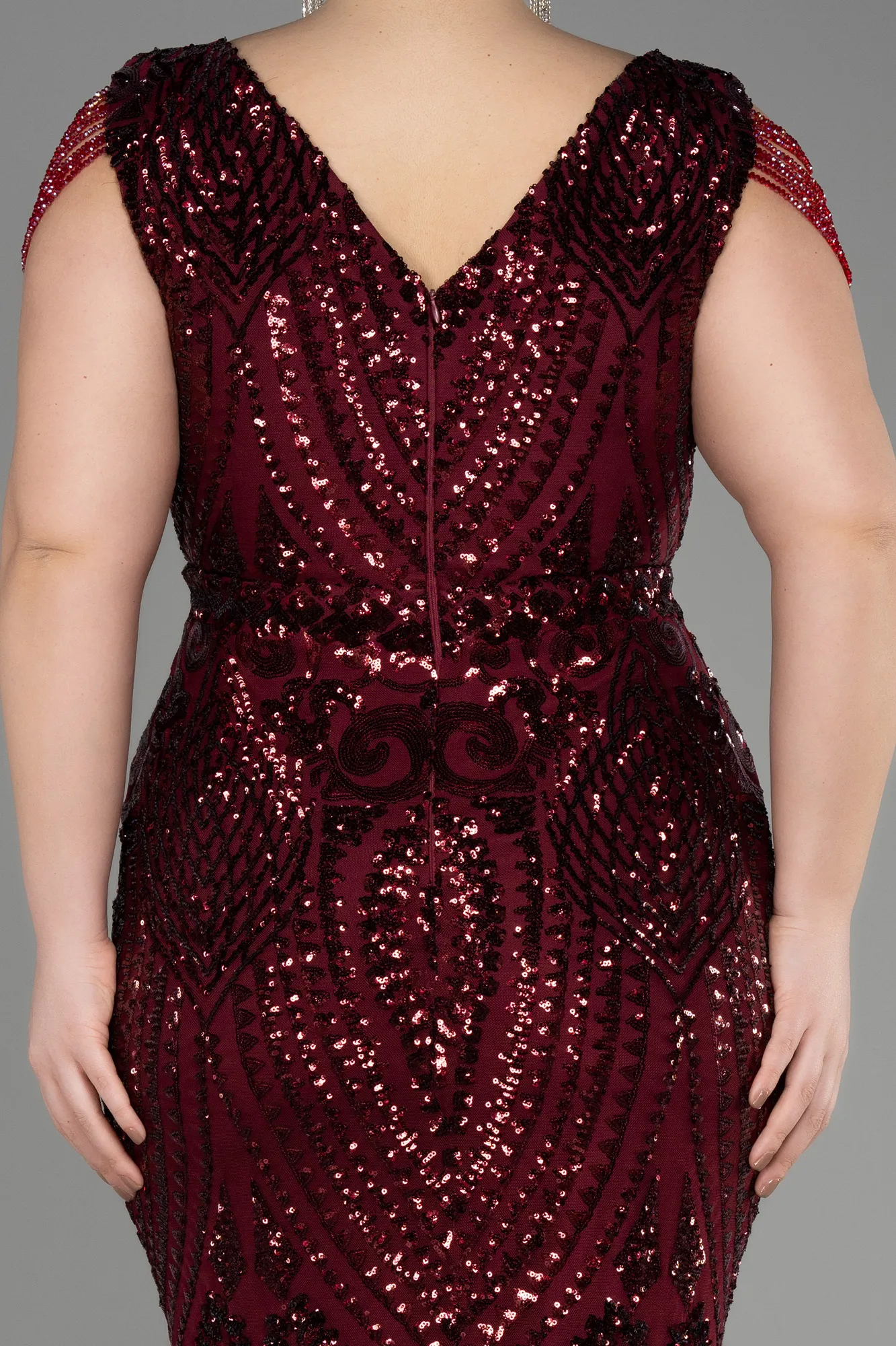 Burgundy-Long Scaly Plus Size Evening Dress ABU3845