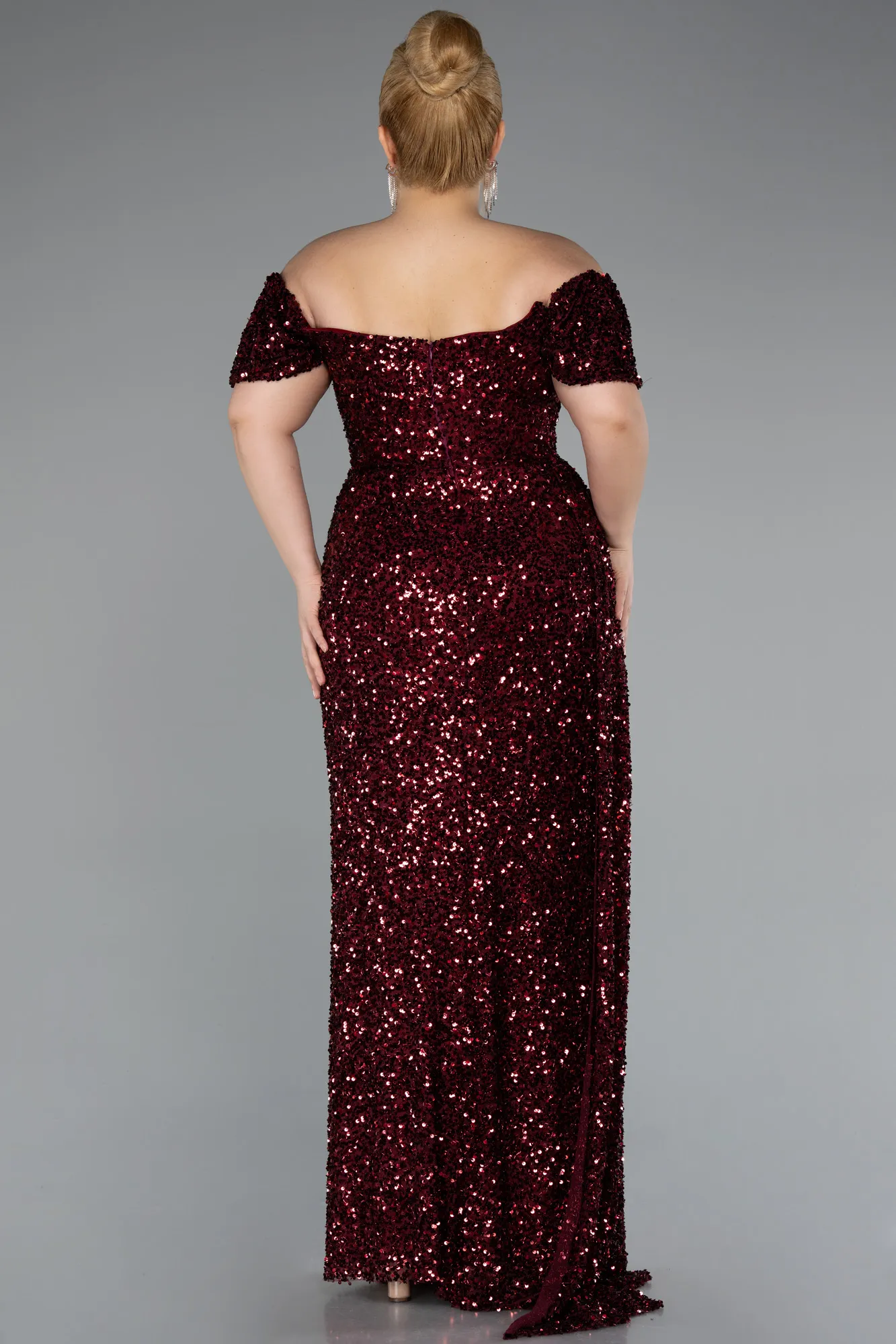 Burgundy-Long Scaly Plus Size Evening Gown ABU4863