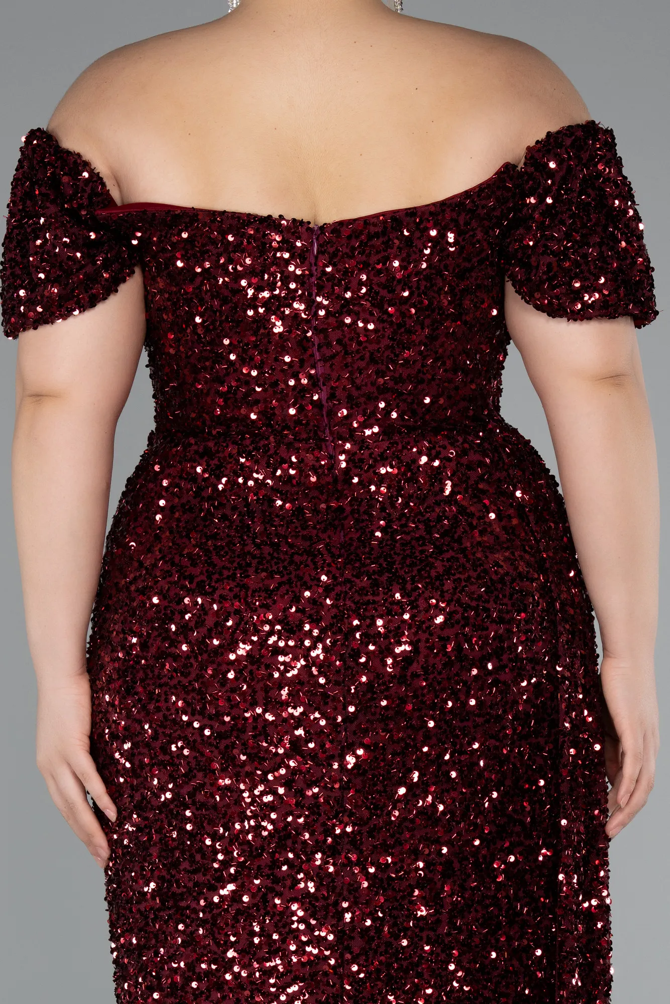 Burgundy-Long Scaly Plus Size Evening Gown ABU4863