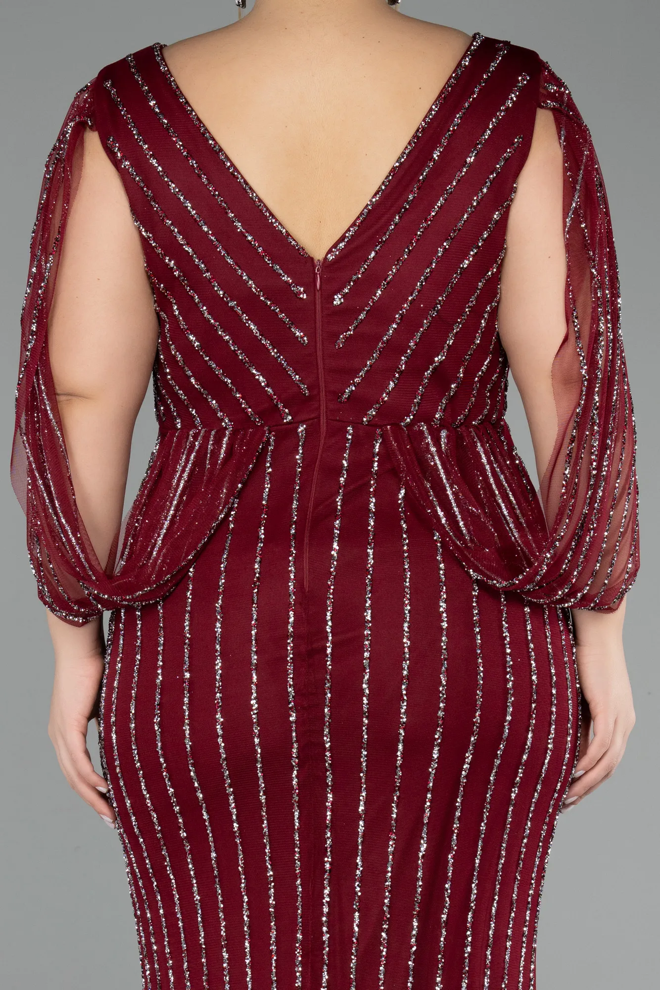 Burgundy-Long Stony Plus Size Evening Dress ABU5478