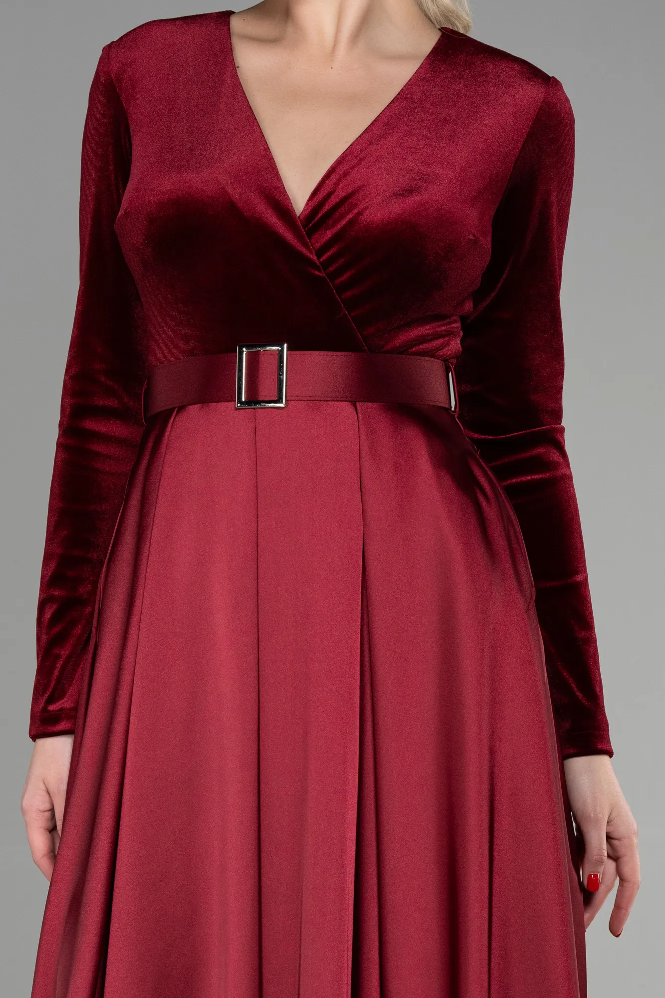 Burgundy-Long Velvet Evening Dress ABU1523