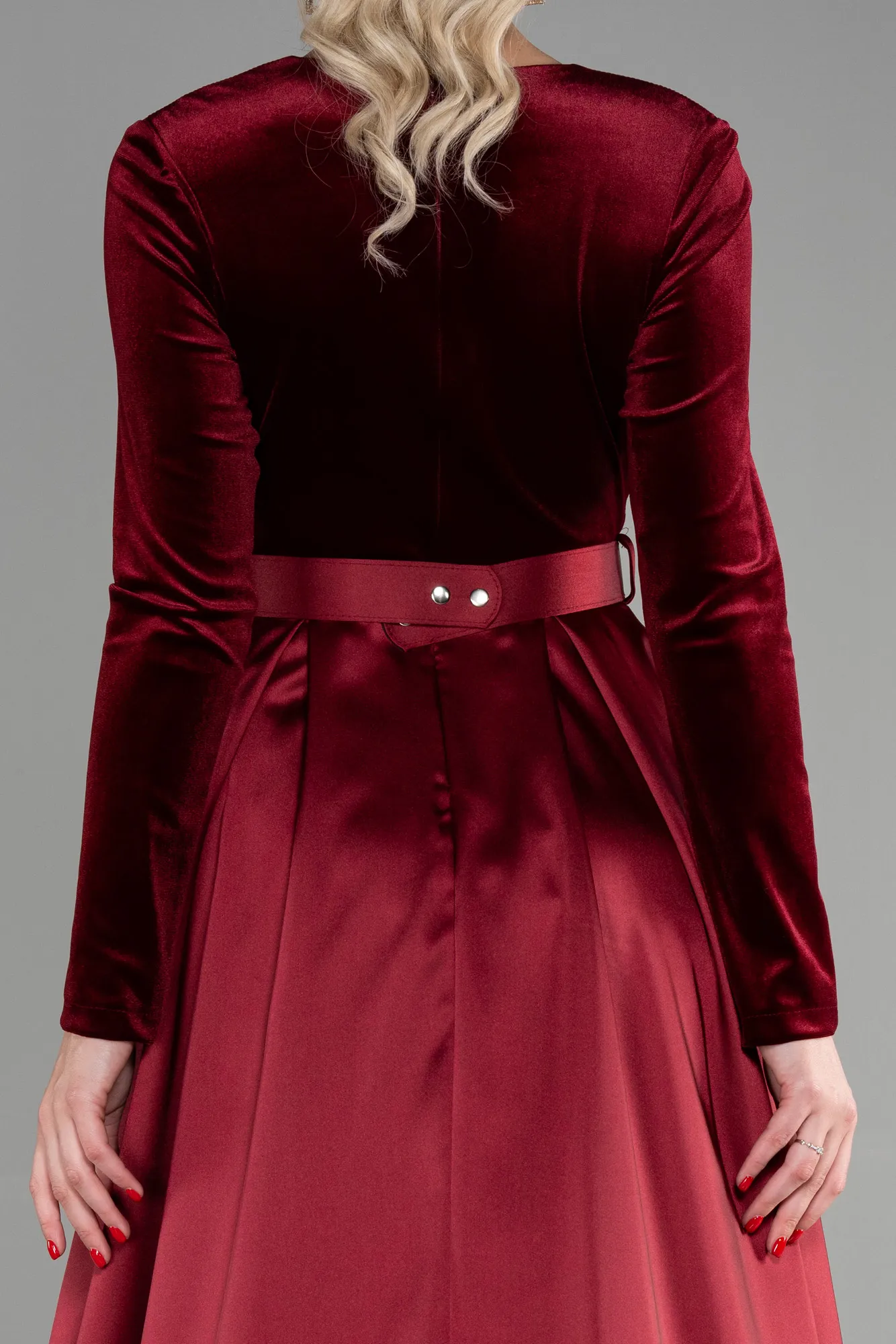Burgundy-Long Velvet Evening Dress ABU1523