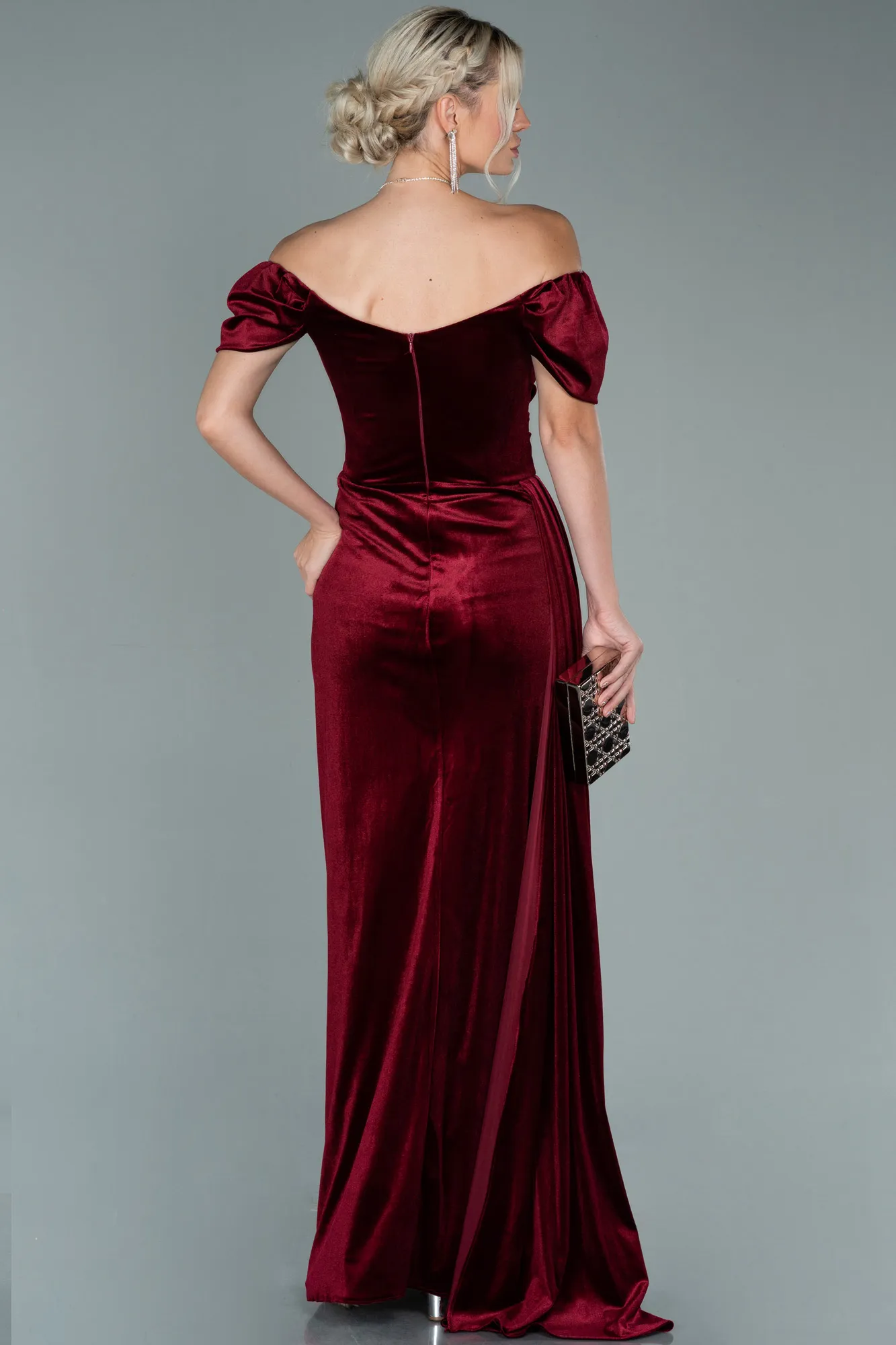 Burgundy-Long Velvet Evening Dress ABU1990