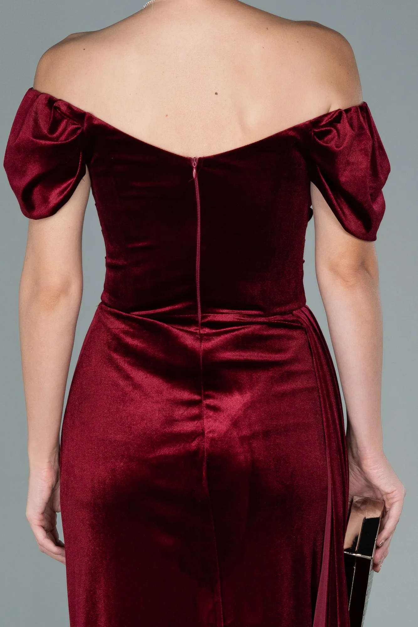 Burgundy-Long Velvet Evening Dress ABU1990