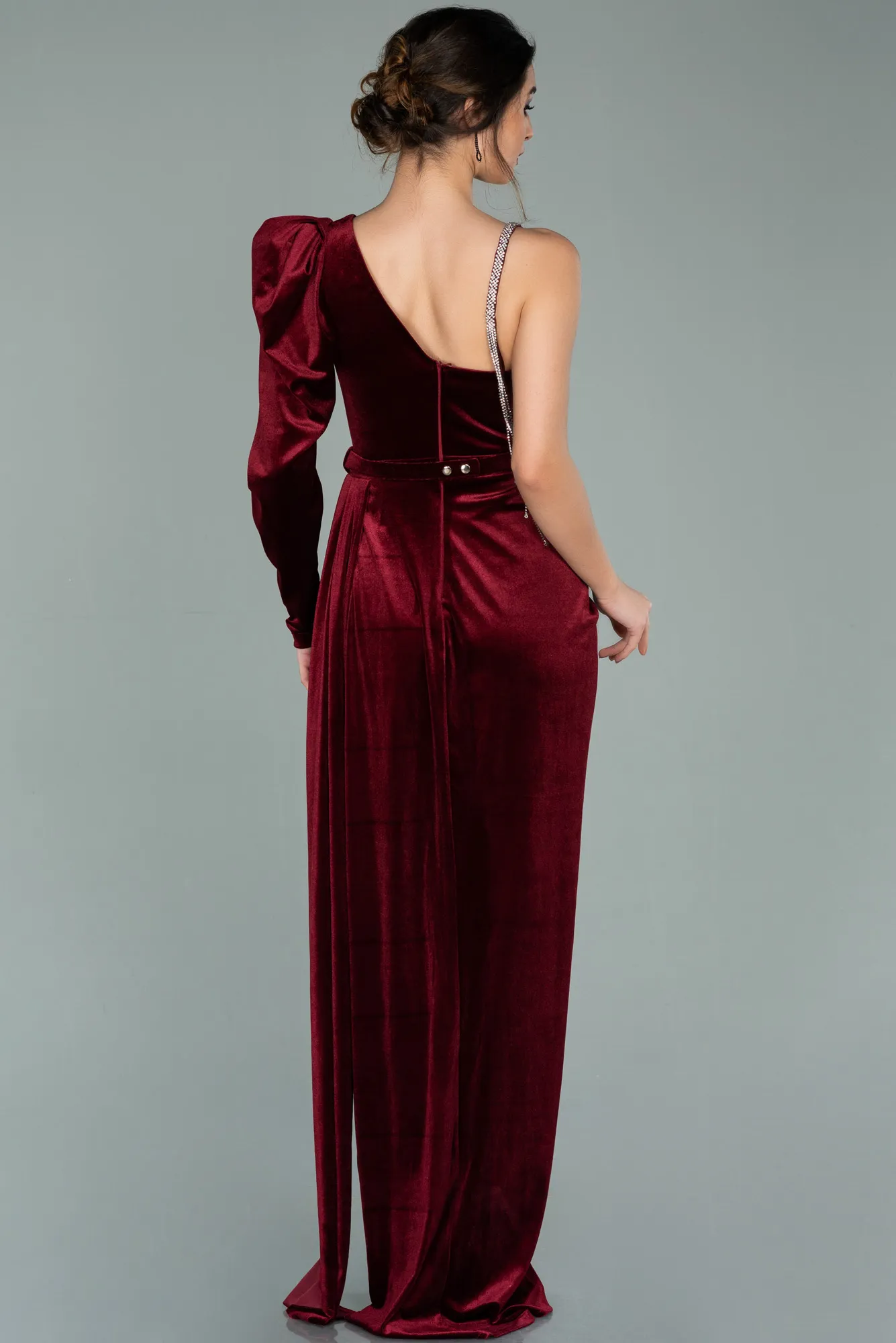 Burgundy-Long Velvet Evening Dress ABU2074