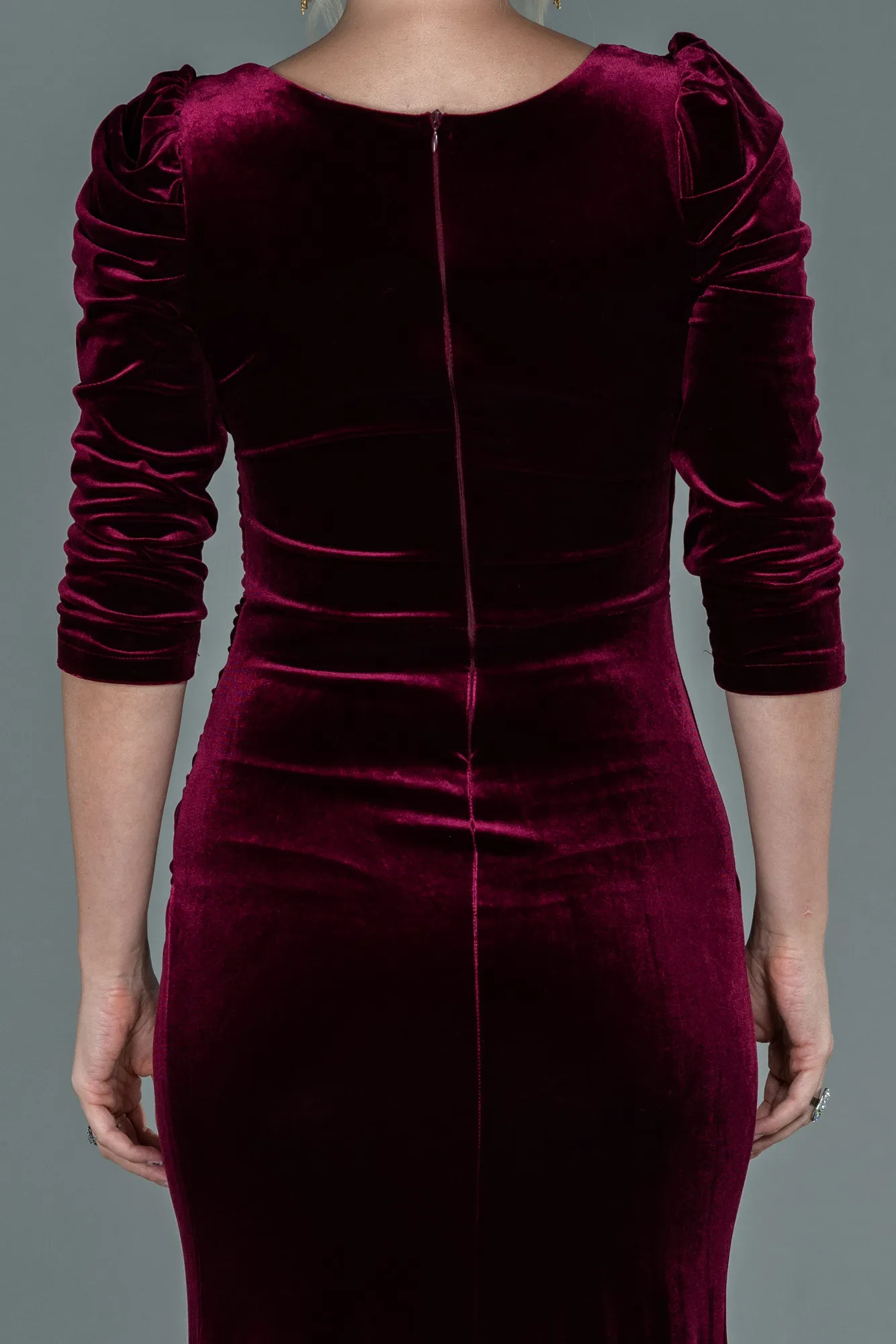 Burgundy-Long Velvet Evening Dress ABU2604