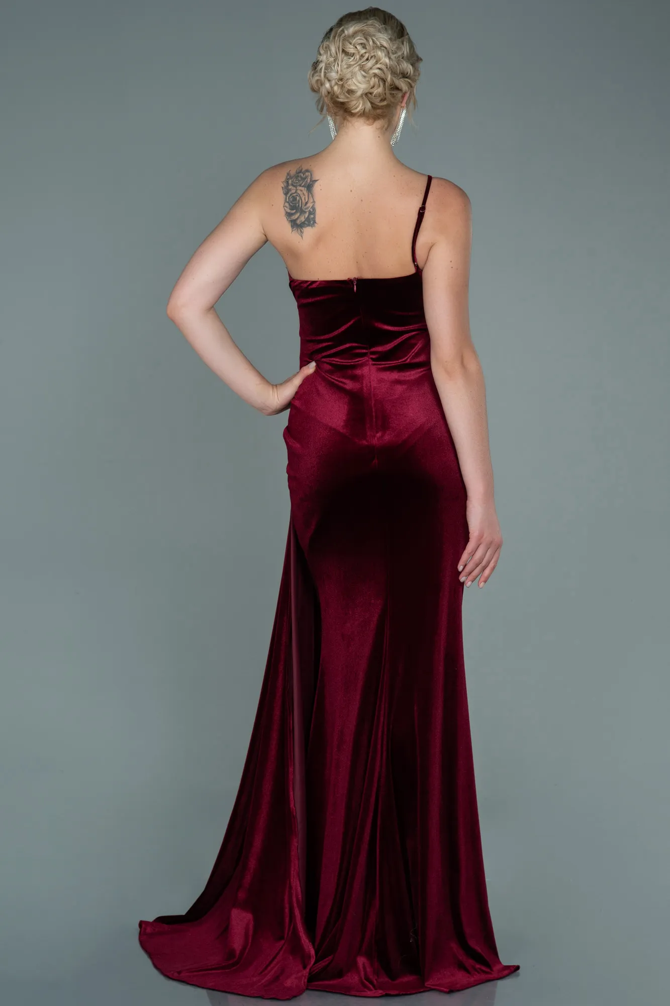 Burgundy-Long Velvet Evening Dress ABU2626