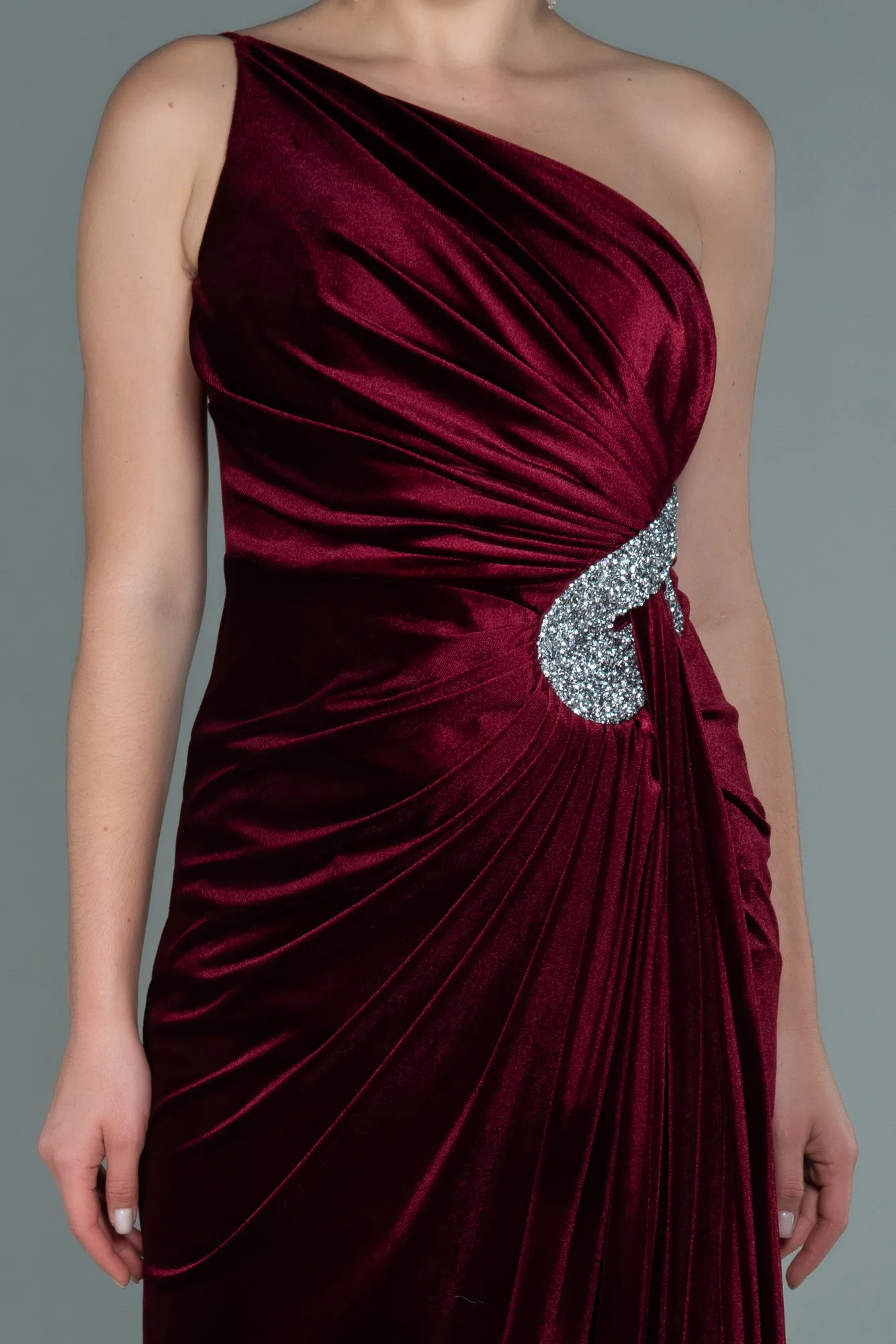 Burgundy-Long Velvet Evening Dress ABU2626