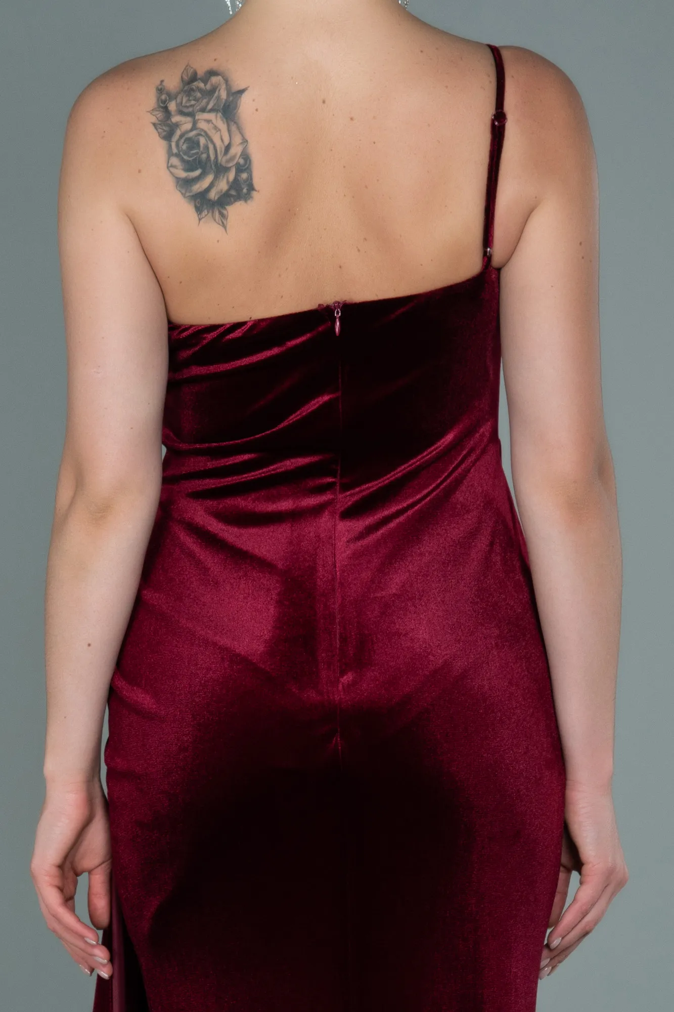 Burgundy-Long Velvet Evening Dress ABU2626