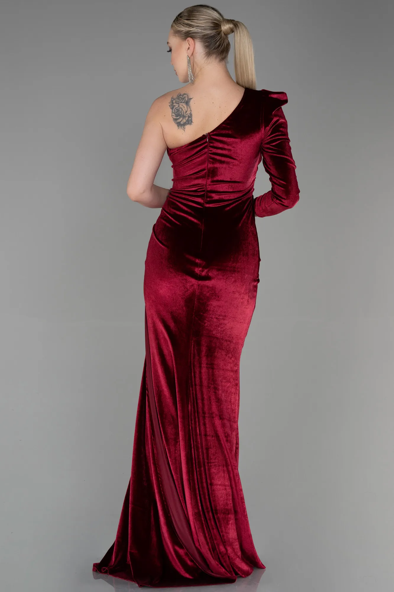 Burgundy-Long Velvet Evening Dress ABU2655
