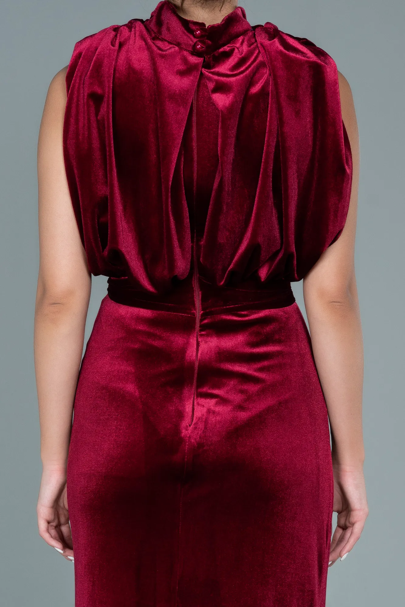Burgundy-Long Velvet Evening Dress ABU2668