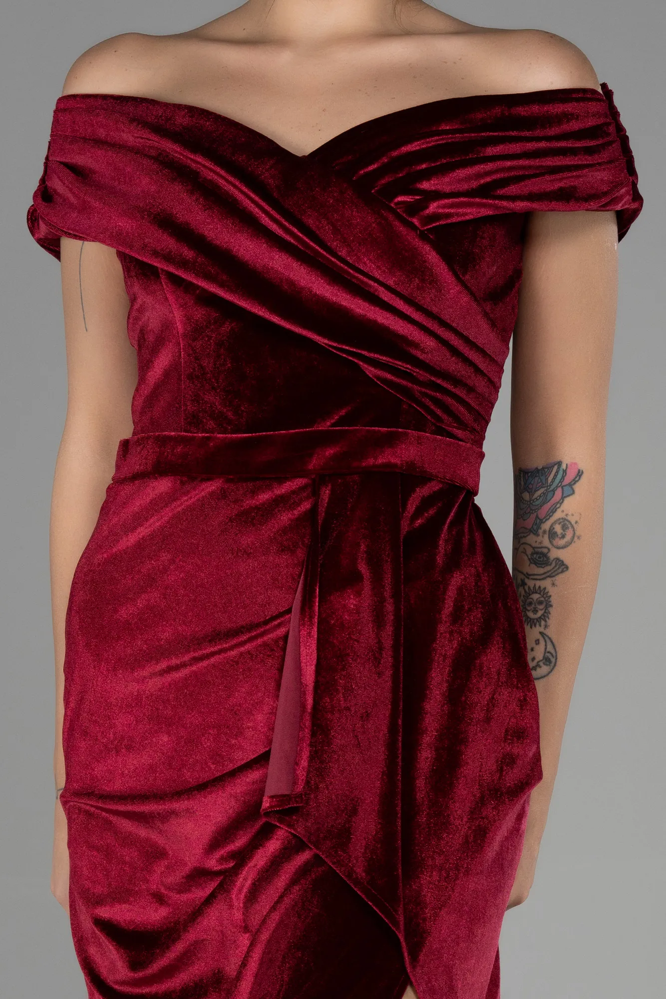 Burgundy-Long Velvet Evening Dress ABU3330