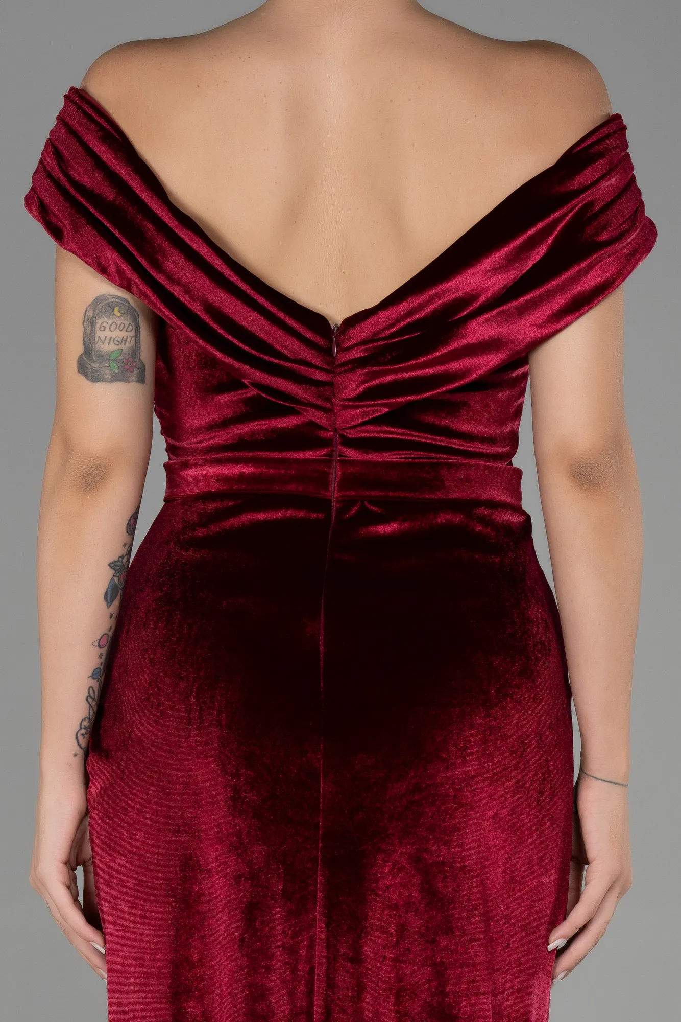 Burgundy-Long Velvet Evening Dress ABU3330