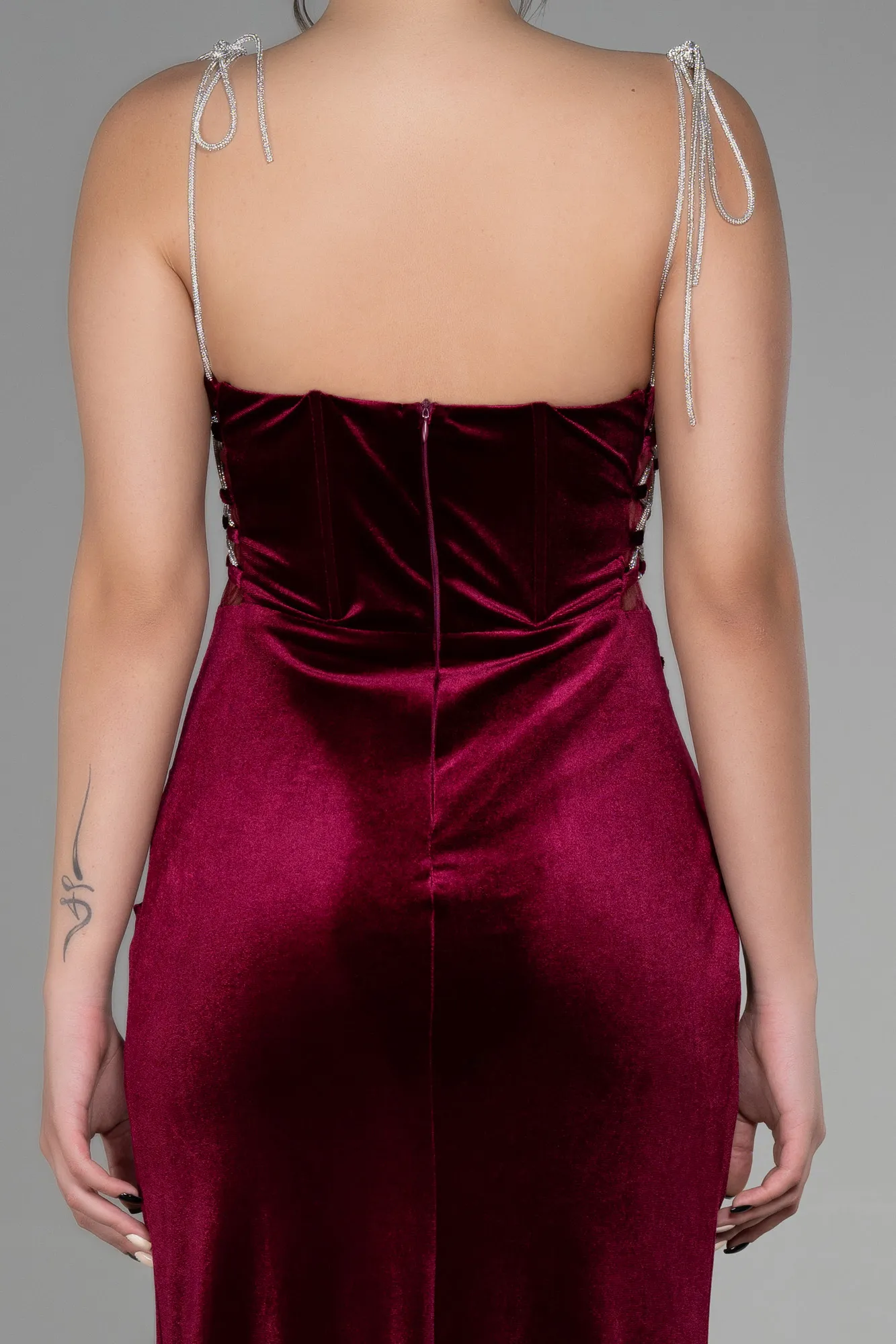 Burgundy-Long Velvet Evening Dress ABU3337