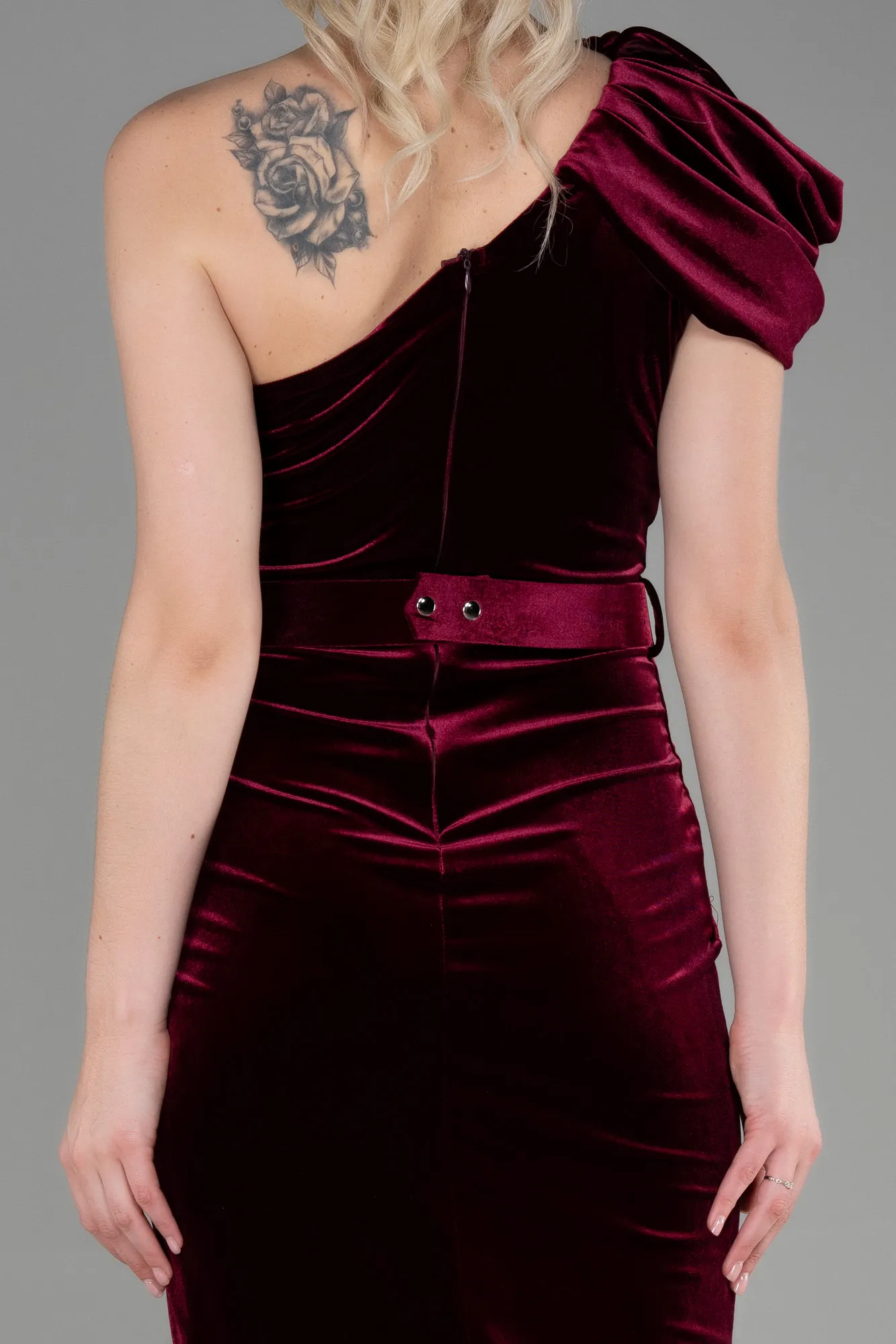Burgundy-Long Velvet Evening Dress ABU3350
