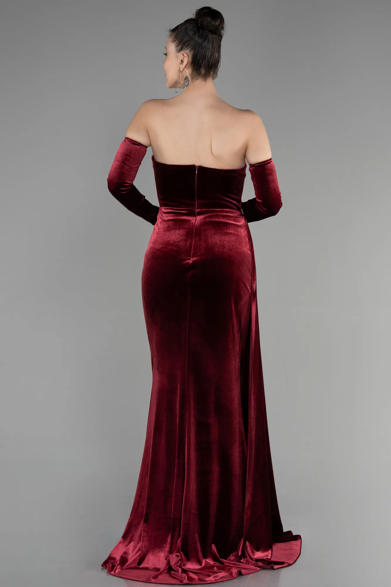 Burgundy-Long Velvet Evening Dress ABU3364