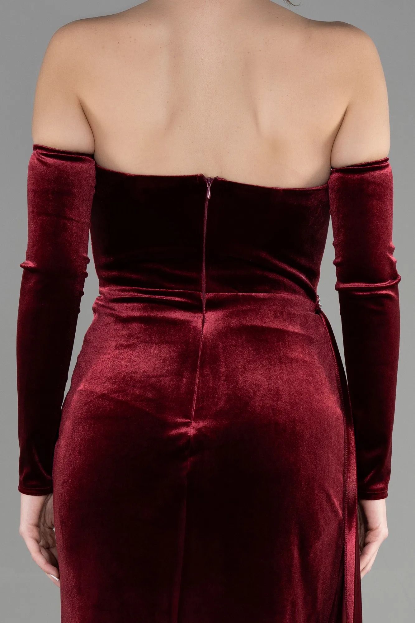 Burgundy-Long Velvet Evening Dress ABU3364