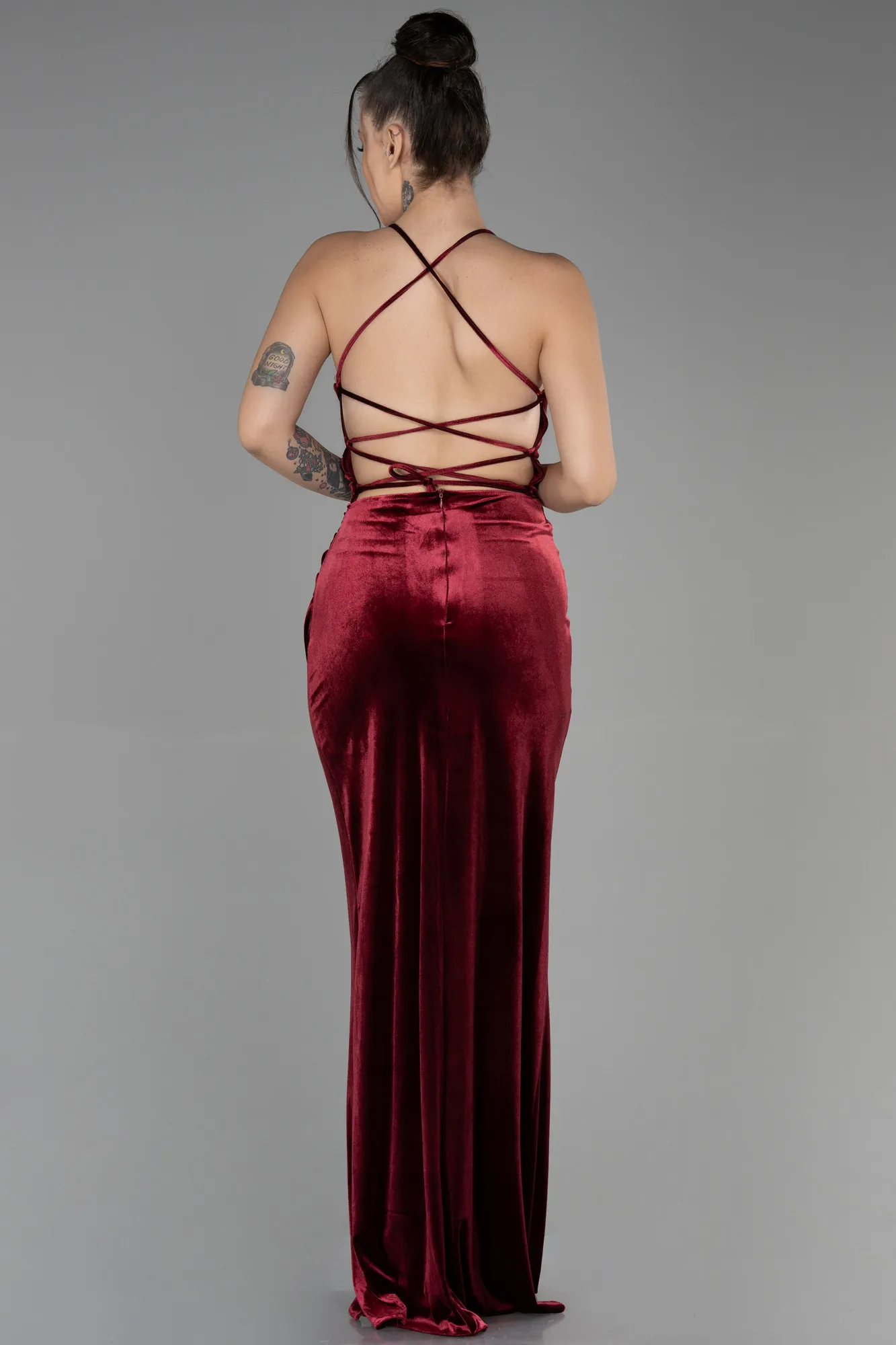 Burgundy-Long Velvet Evening Dress ABU3366