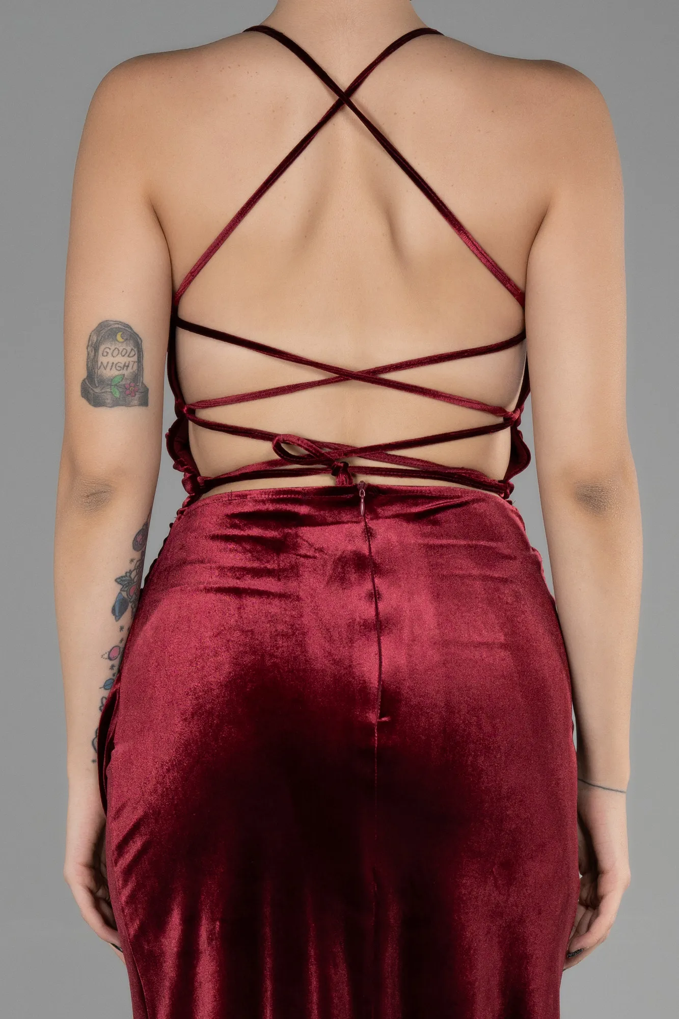 Burgundy-Long Velvet Evening Dress ABU3366