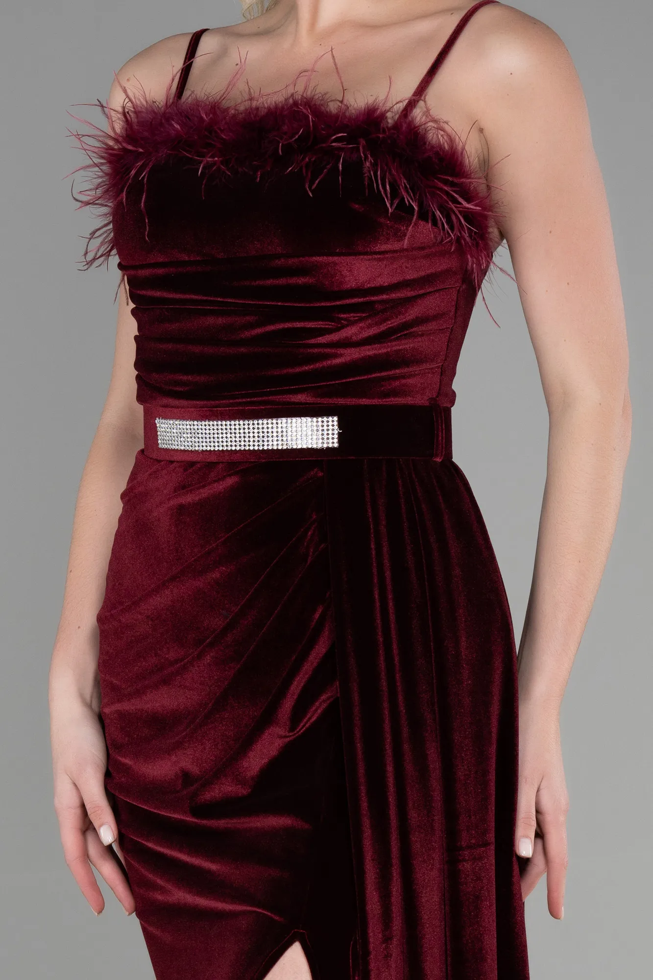 Burgundy-Long Velvet Evening Dress ABU3387