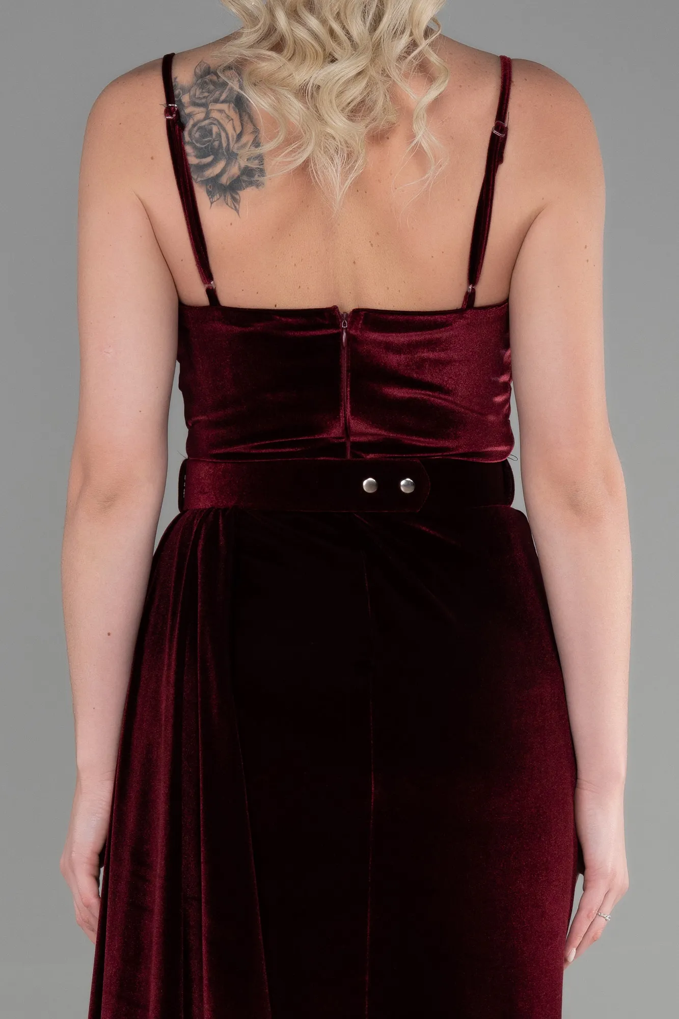 Burgundy-Long Velvet Evening Dress ABU3387
