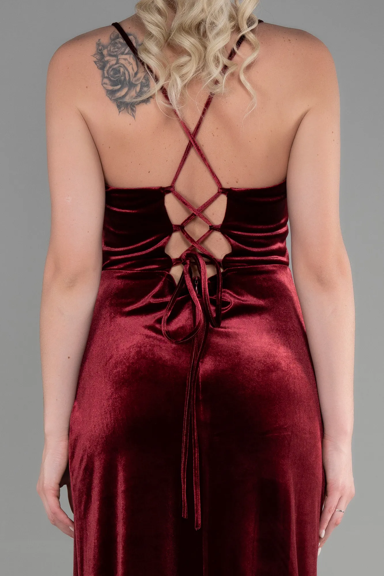 Burgundy-Long Velvet Evening Dress ABU3395