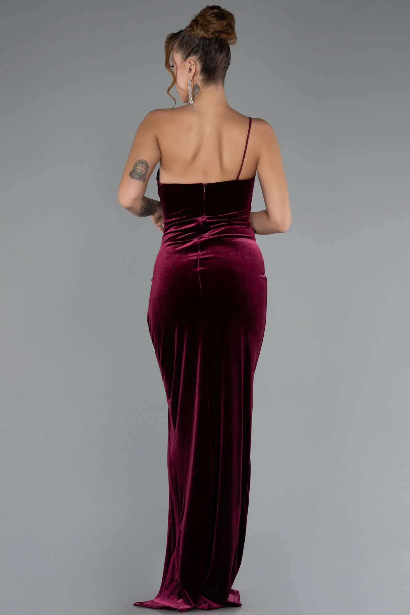Burgundy-Long Velvet Evening Dress ABU5374