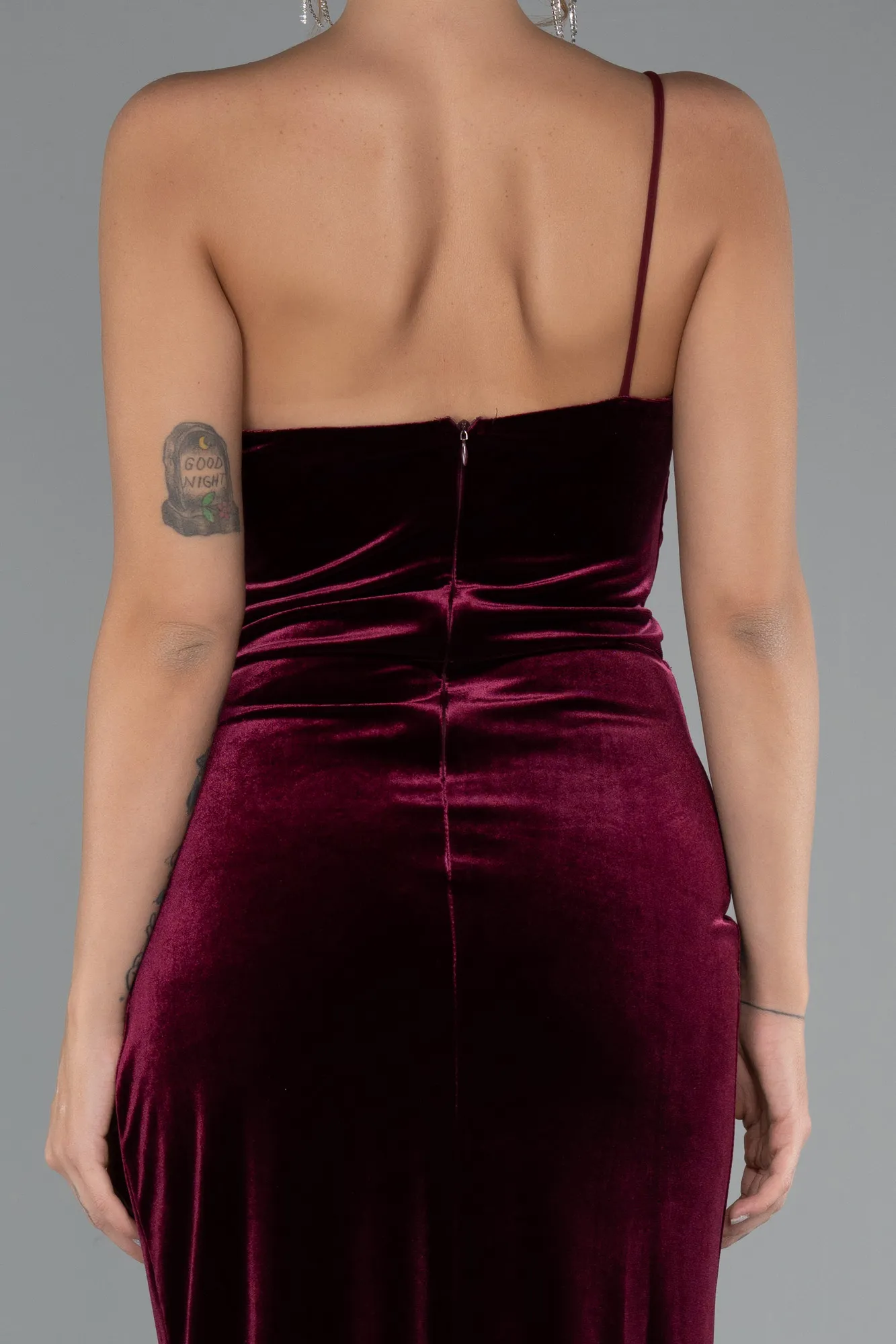 Burgundy-Long Velvet Evening Dress ABU5374