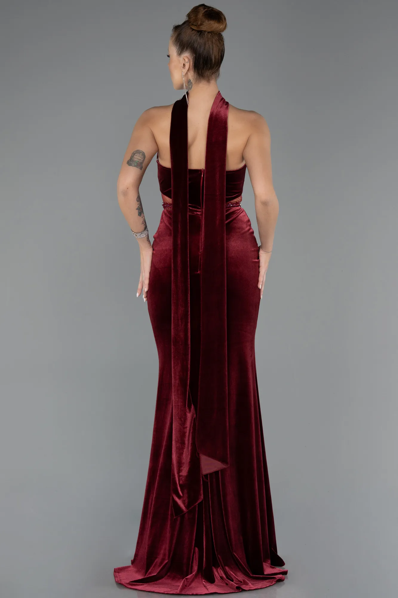 Burgundy-Long Velvet Evening Dress ABU5437