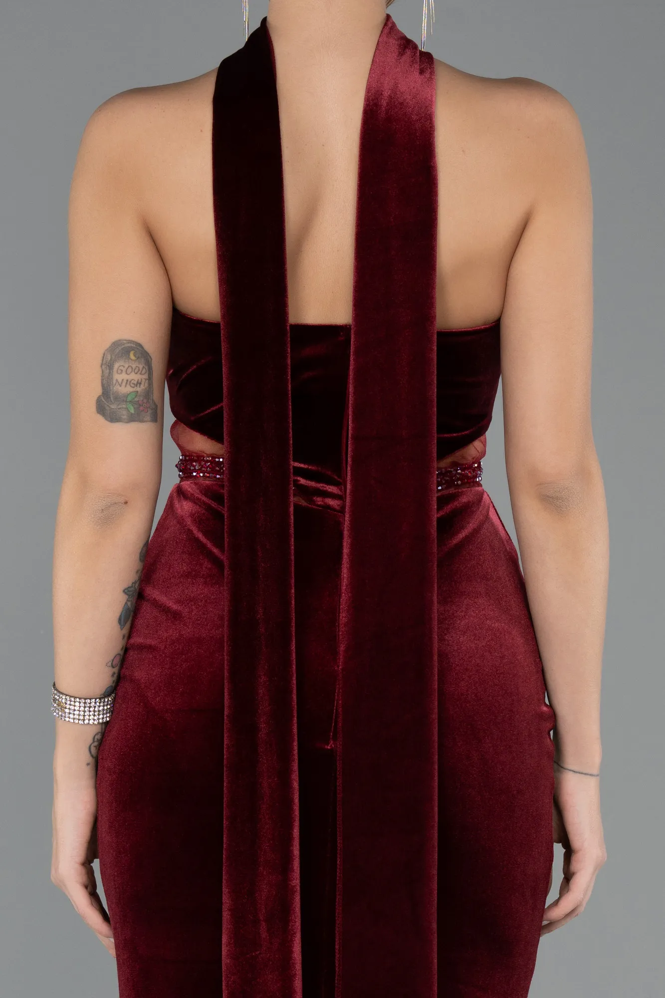 Burgundy-Long Velvet Evening Dress ABU5437