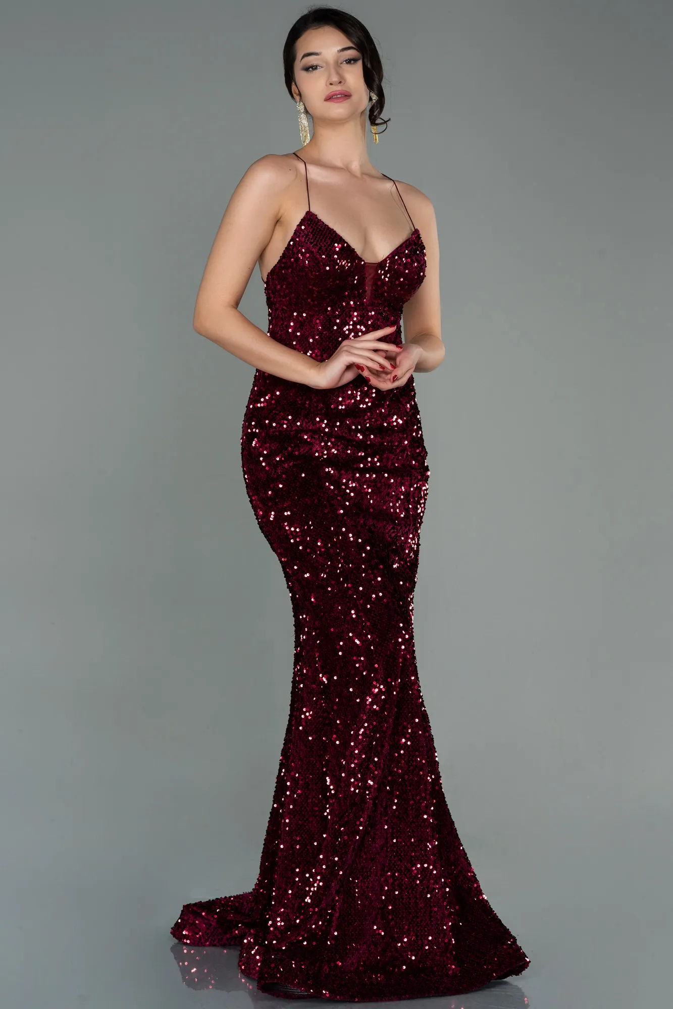 Burgundy-Long Velvet Mermaid Evening Dress ABU2787