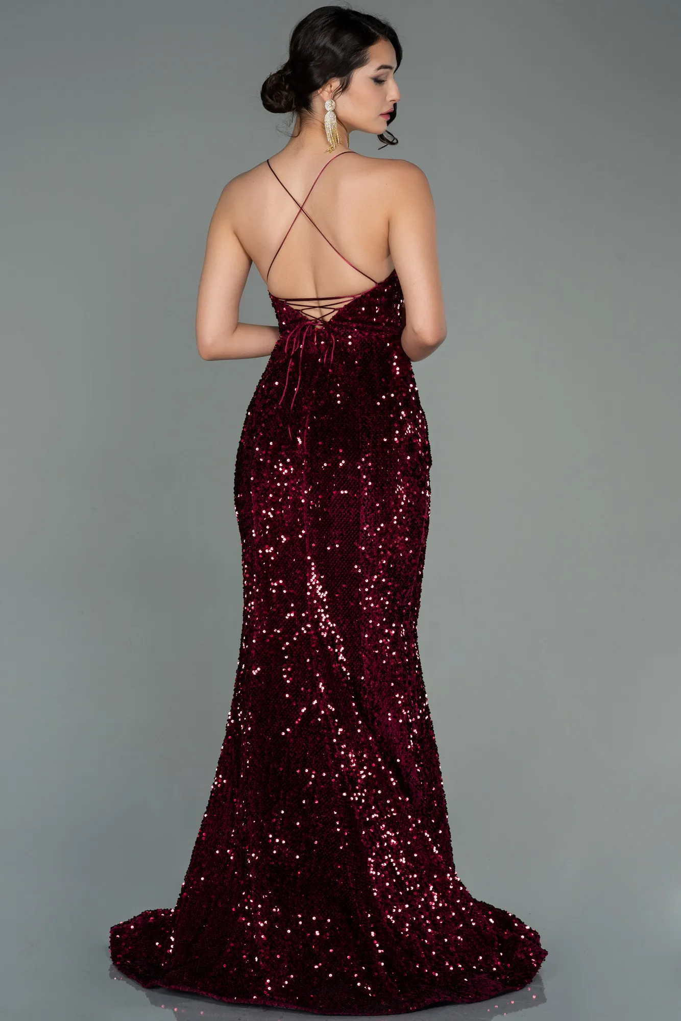 Burgundy-Long Velvet Mermaid Evening Dress ABU2787