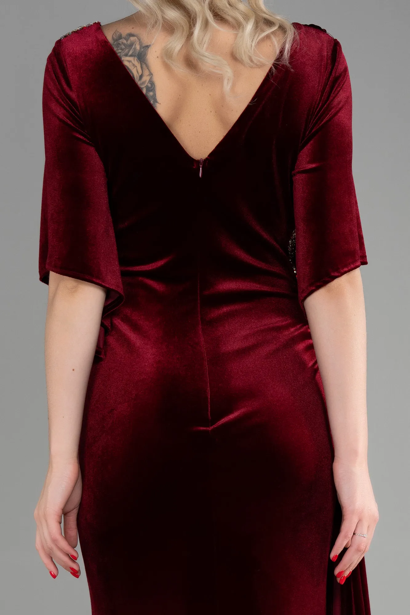 Burgundy-Long Velvet Mermaid Evening Dress ABU3369