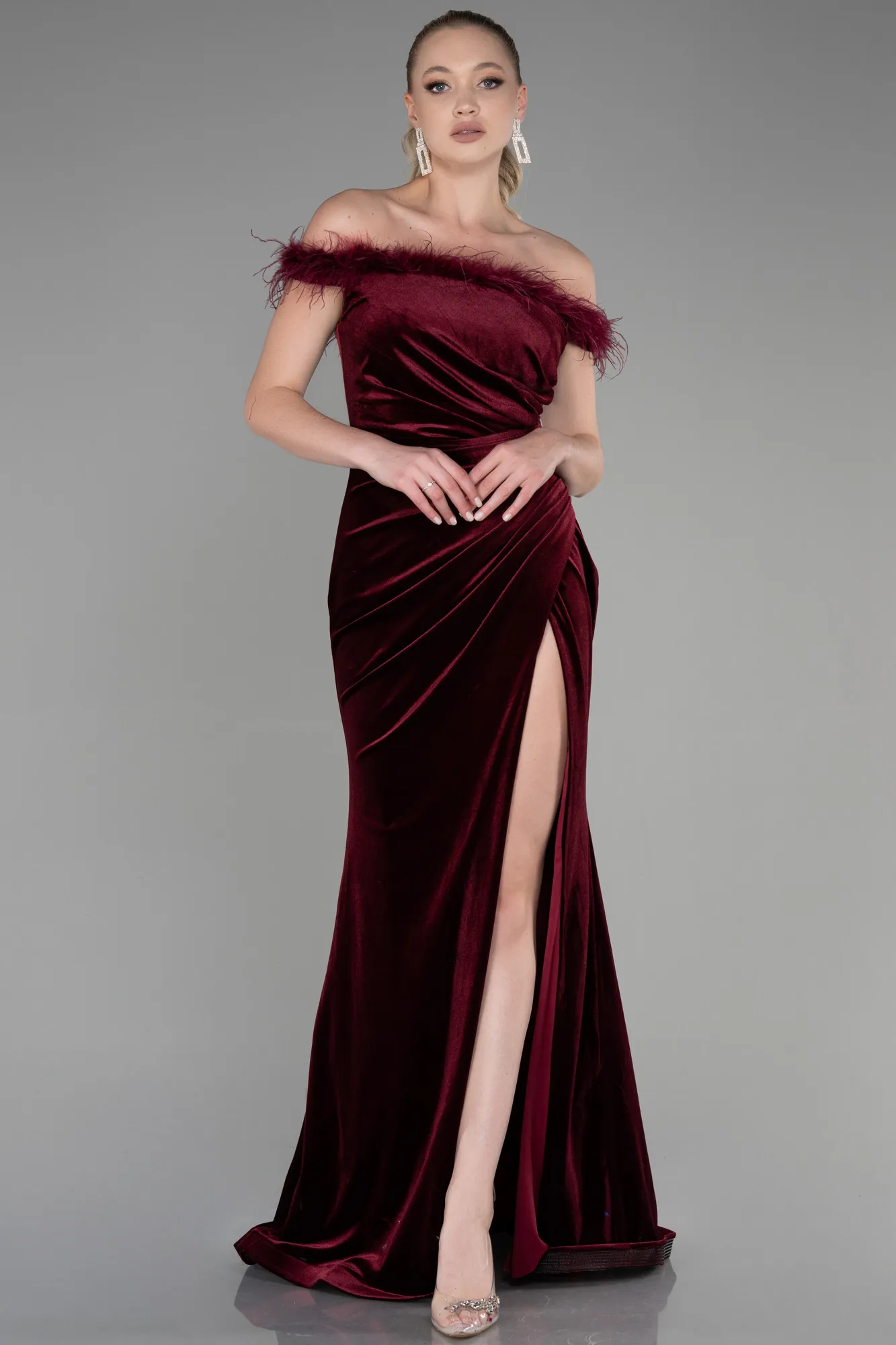 Burgundy-Long Velvet Mermaid Evening Dress ABU3392